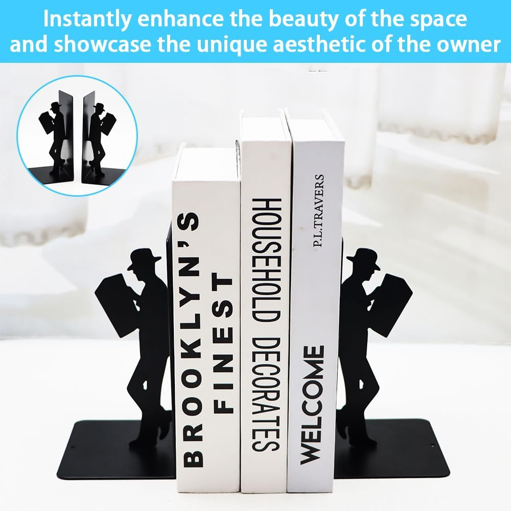 2 Pcs Book Holder, T-Shaped Structure Book Stand,Metal Bookends,Book Stopper,European Bookends,For Homes Offices Schools and Libraries Ect,With Rounded Corner Design Space Saving image number 4