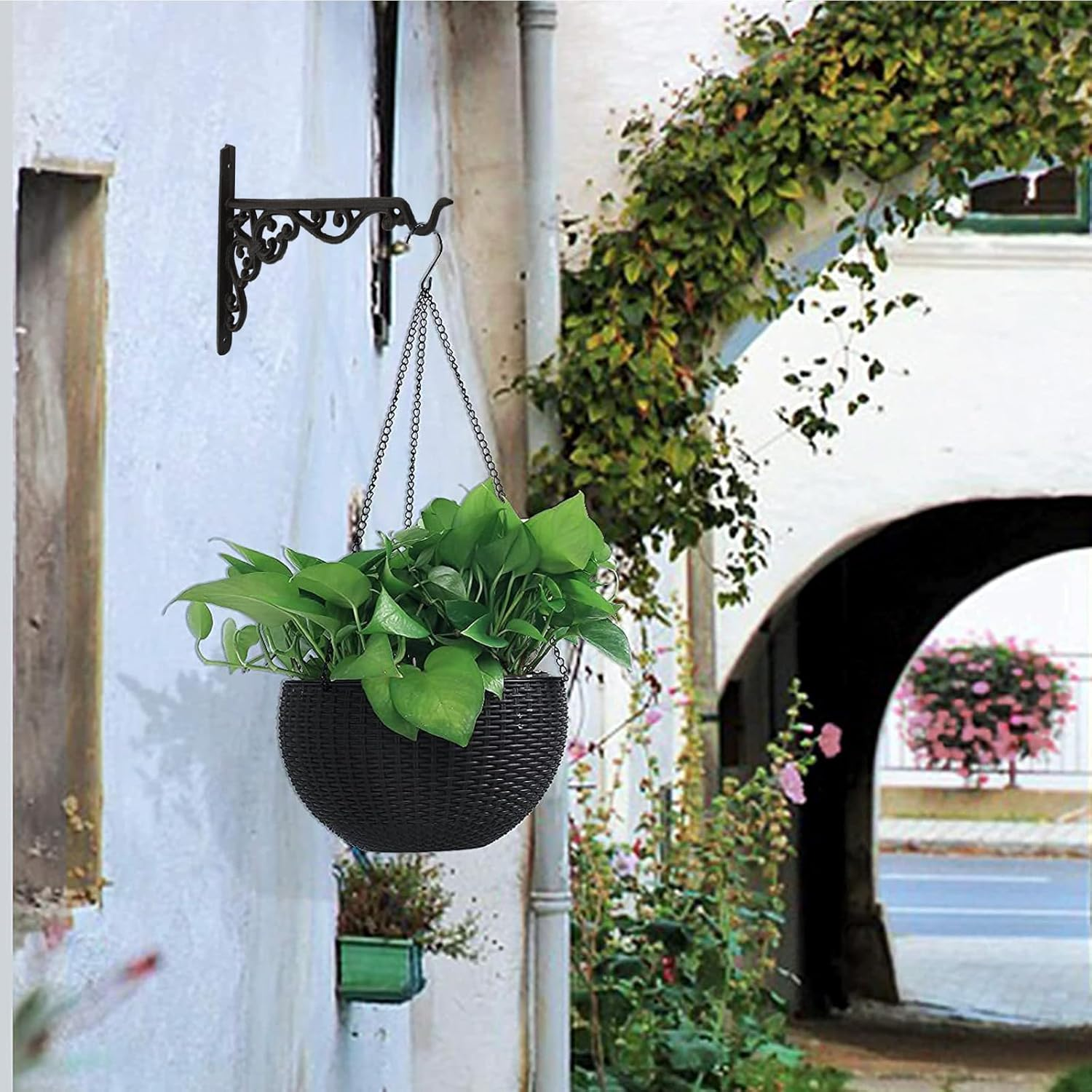 Mrmrkura 2 Pack 10 Inch Hanging Plant Bracket, Wrought Iron Plant Hangers Outdoor Indoor, Wall Hooks for Bird Feeder Hanger/Lantern Wind Chimes (2 Pcs) image number 4