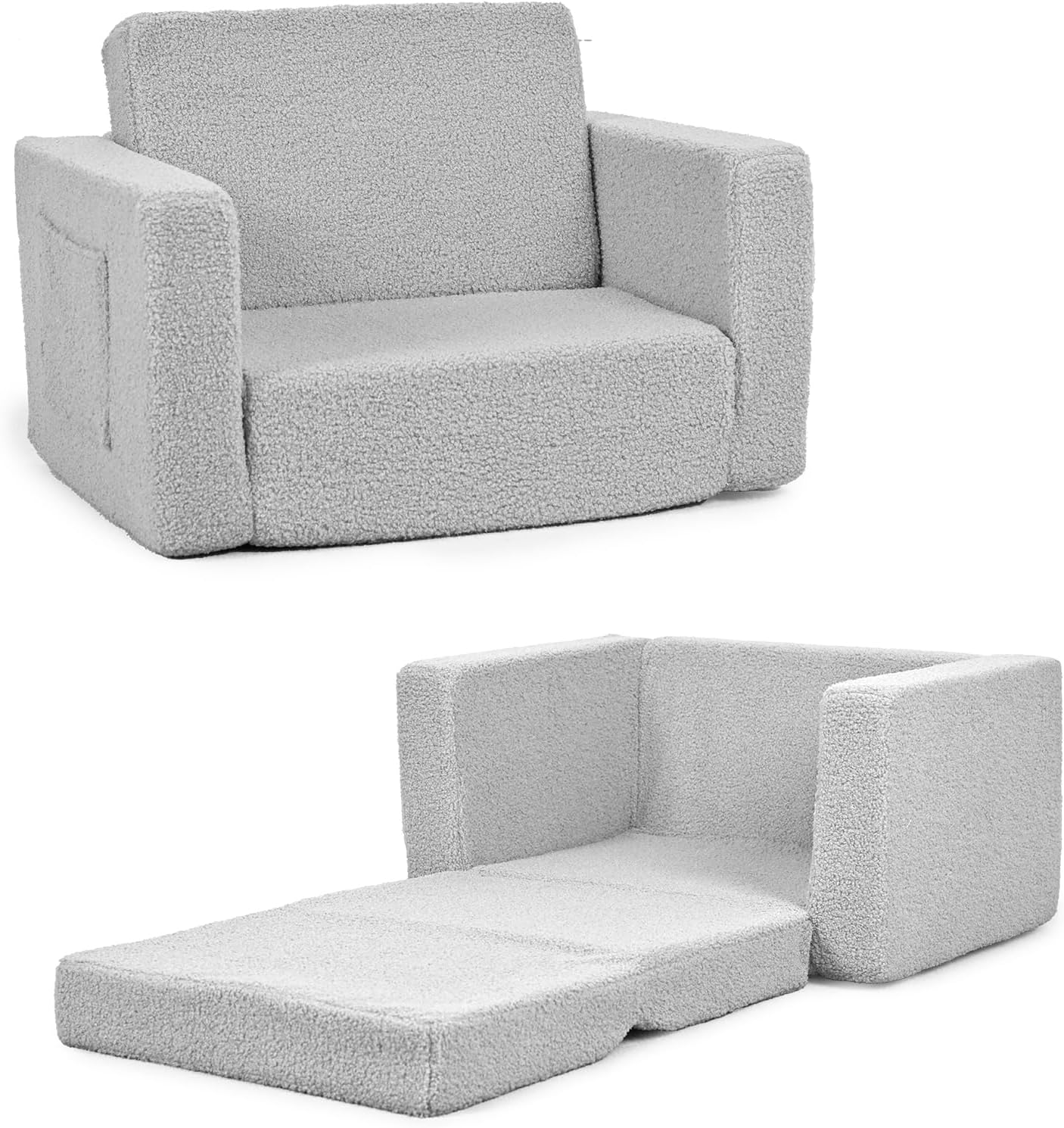 FAYDUDU Kids Sofa, 2-In-1 Fold Out Soft Toddler Couch, Kids Sofa Bed with Washable Covers, Toddler Chair with Side Pocket Suitable for Playroom and Bedroom, Baby Sofa for Boys and Girls (Gray, S) image number 6