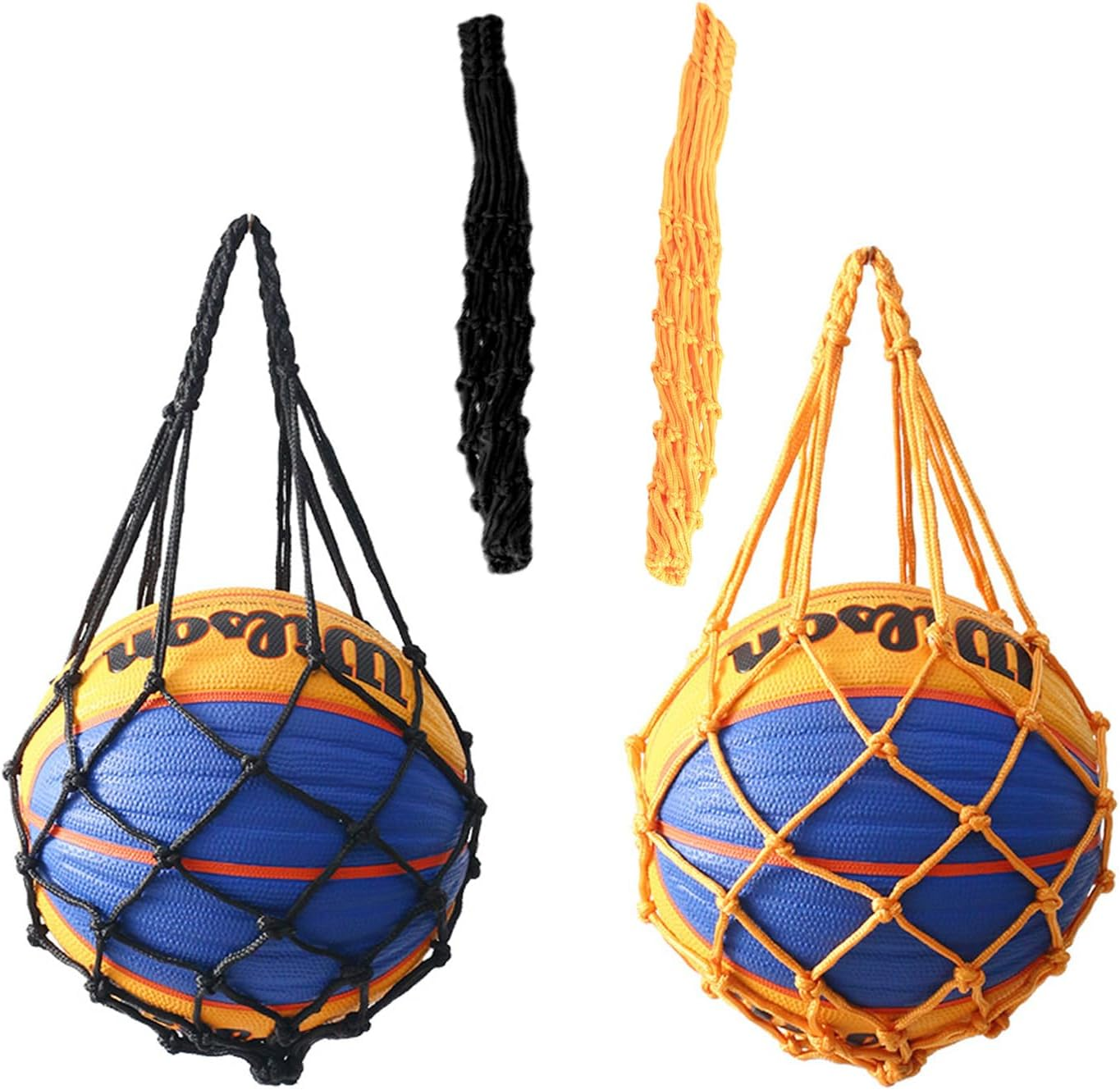 2 Piece Set of Ball Bags,Sports Storage,Basketball,Football,Volleyball Mesh Carry Bags,Nylon Mesh Ball Pockets (Black, Yellow) image number 5