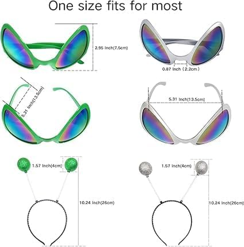2 Pairs Alien Headband and Glasses,Alien Rainbow Lens Sunglasses,Headband Boppers Antenna for Adults and Kids(Green+Silver) image number 5