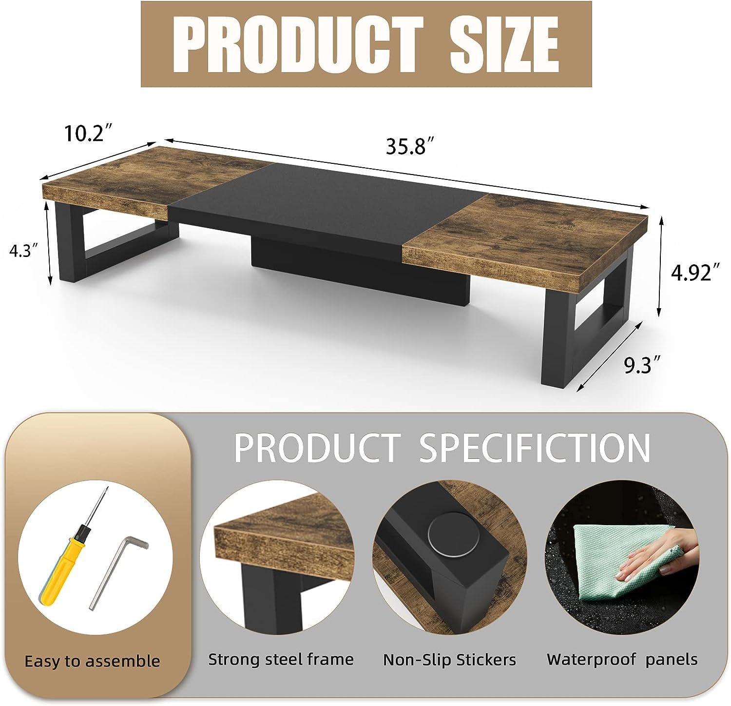 WESTREE Dual Monitor Stand Riser, Wood and Steel Monitor Stand Riser, Computer Monitor Stand for 2 Monitors, Multi-Purpose Desktop Storage Stand for Computer,Laptop,Printer,Tv image number 2
