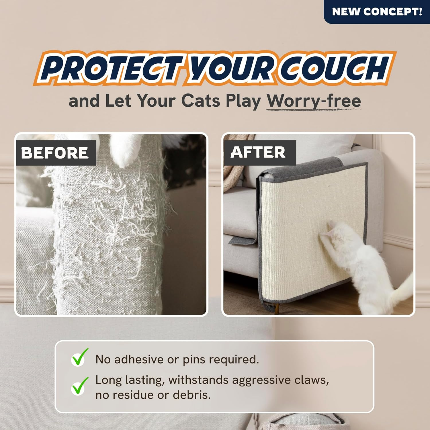 Panther Armor Sisal Furniture Protectors, Cat Corner Scratcher [Grey-Right Couch Arm] Keep Cats from Scratching Furniture, Cat Scratching Post on Couch, Sofa Covers for Cats image number 1