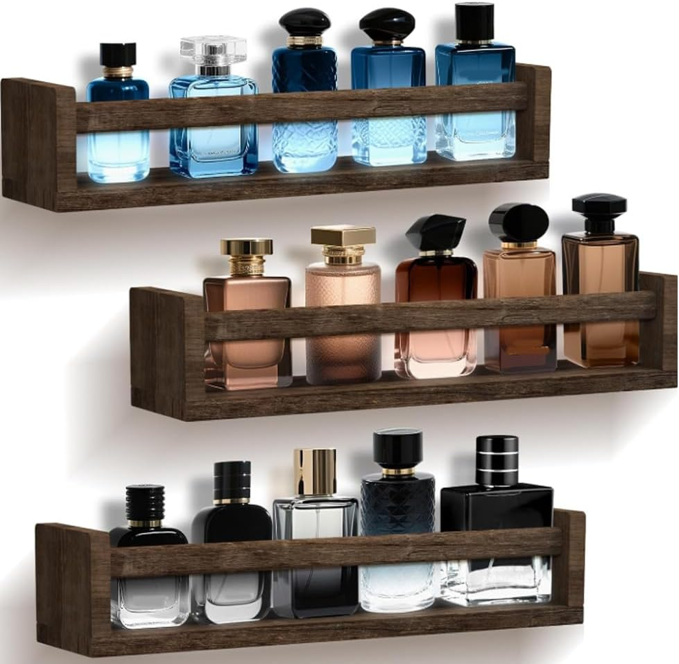Men'S Wooden Cologne Organizer, Floating Shelves to Display Perfumes, Cosmetics, Collectibles, Reed Diffusers, Suitable for Living Room, Bedroom, Kitchen, Office