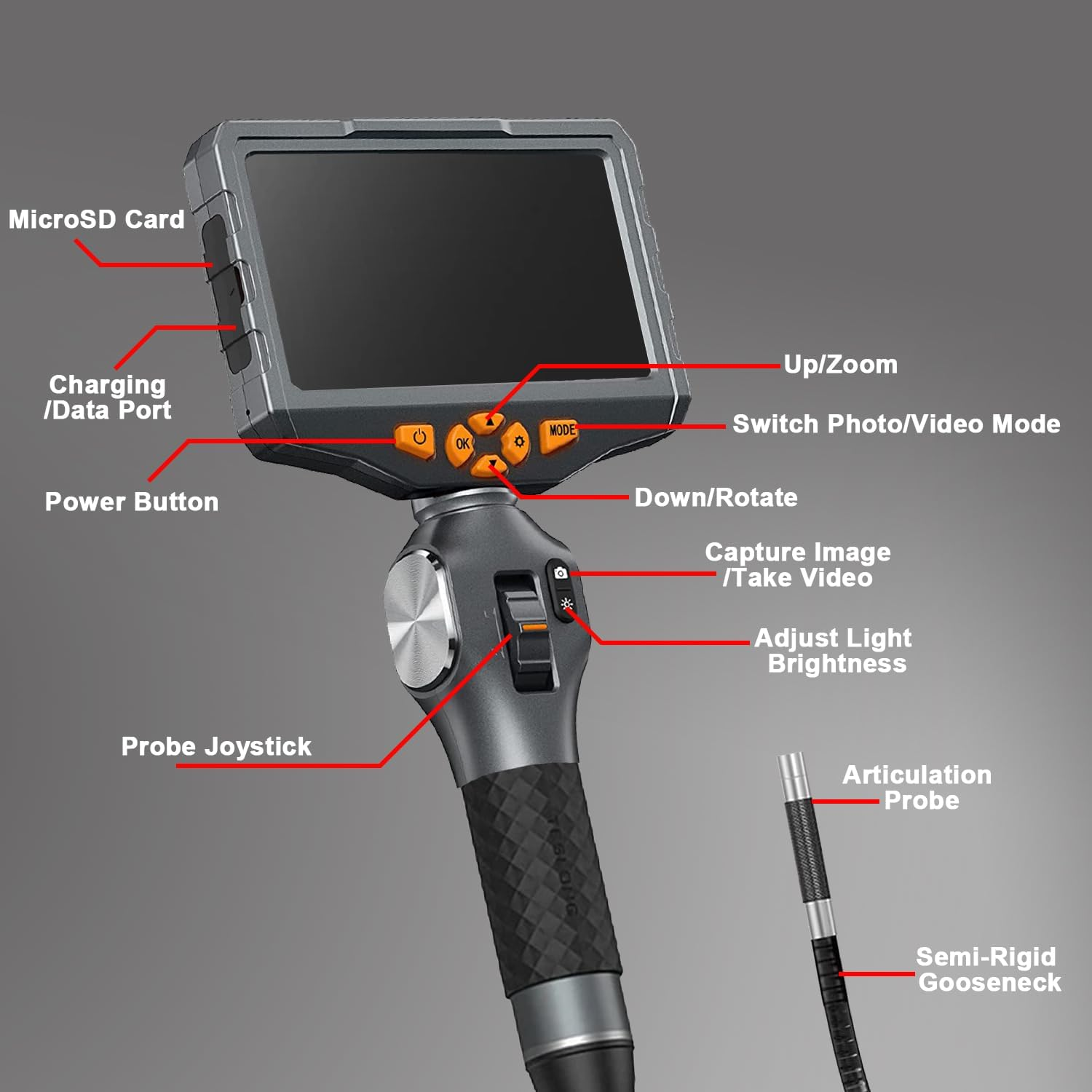 Articulating Borescope, TD500 8.5Mm Video Endoscope Inspection Camera with 5 Inches IPS Screen, Two-Way Articulation Probe, Fiber Optic Videoscope for Automotive Aircraft Mechanics (5Ft, 0.33Inch) image number 1