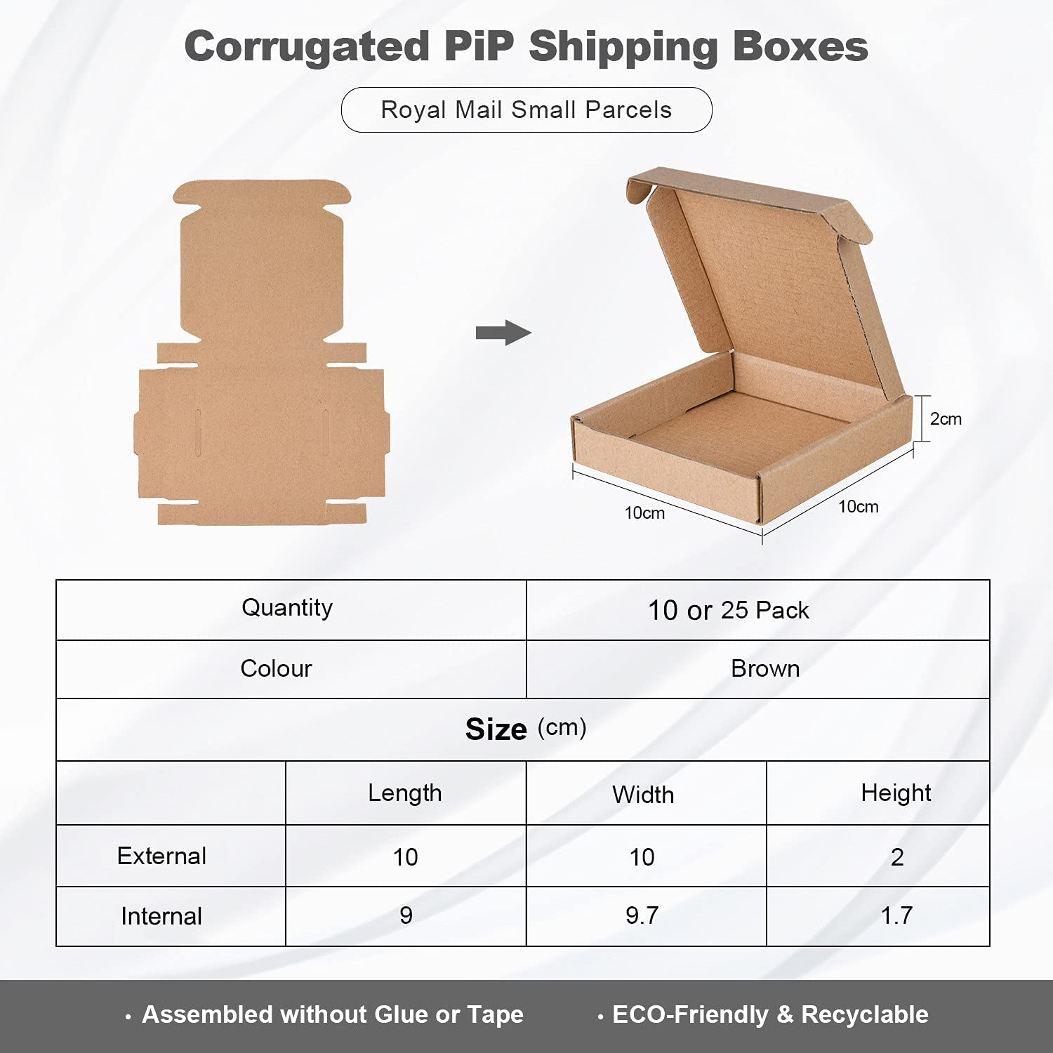 Corrugated Cardboard Shipping Boxes, 100X100X20Mm (4"X4"X0.8") Small Parcel Boxes, Packaging Mailing Boxes for Business, Posting, Large Letter Packet Shipping, Storing or Gift(Pack of 10)