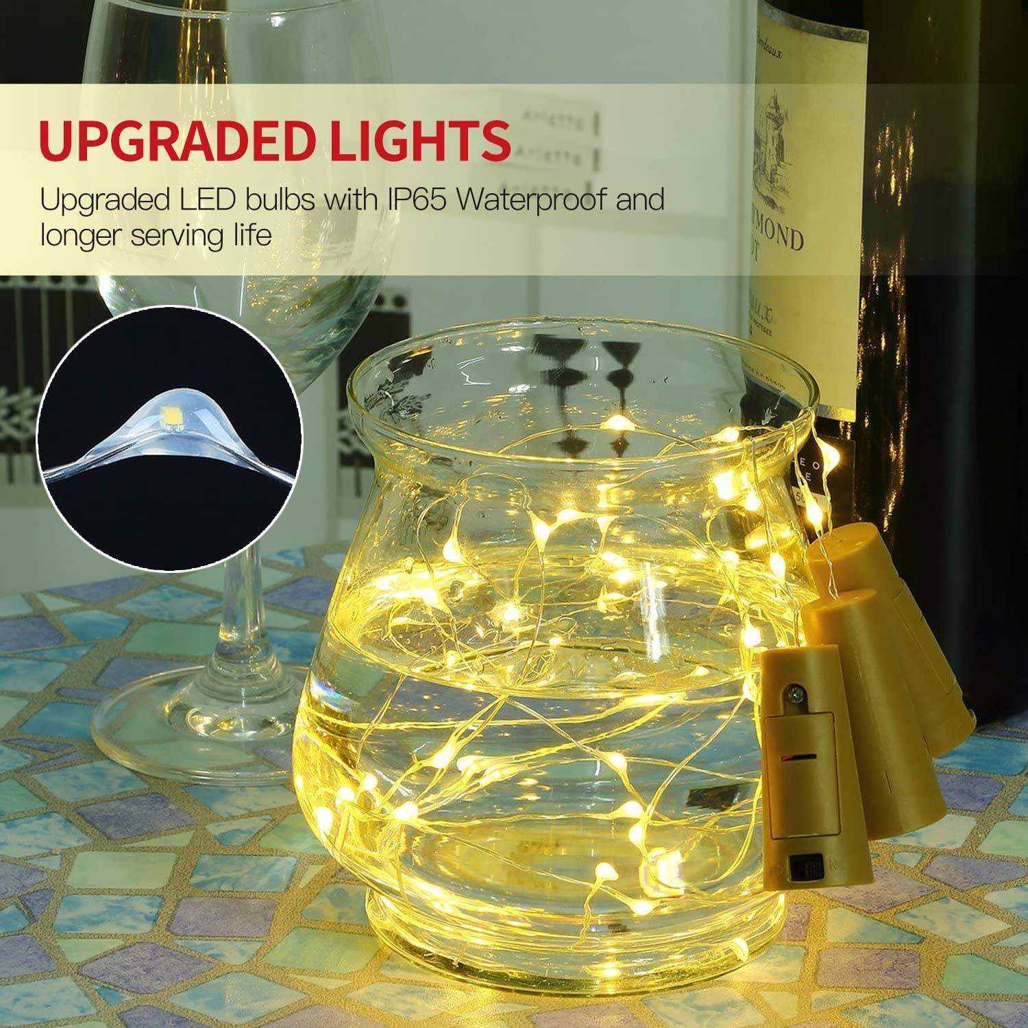 Betus 10 Pack Wine Bottles Cork String Lights - Battery Powered - Decorations for Garden, Wedding, Christmas & Party - Warm Light &ndash; 10 Leds/3 Ft (Packs of 10) image number 5