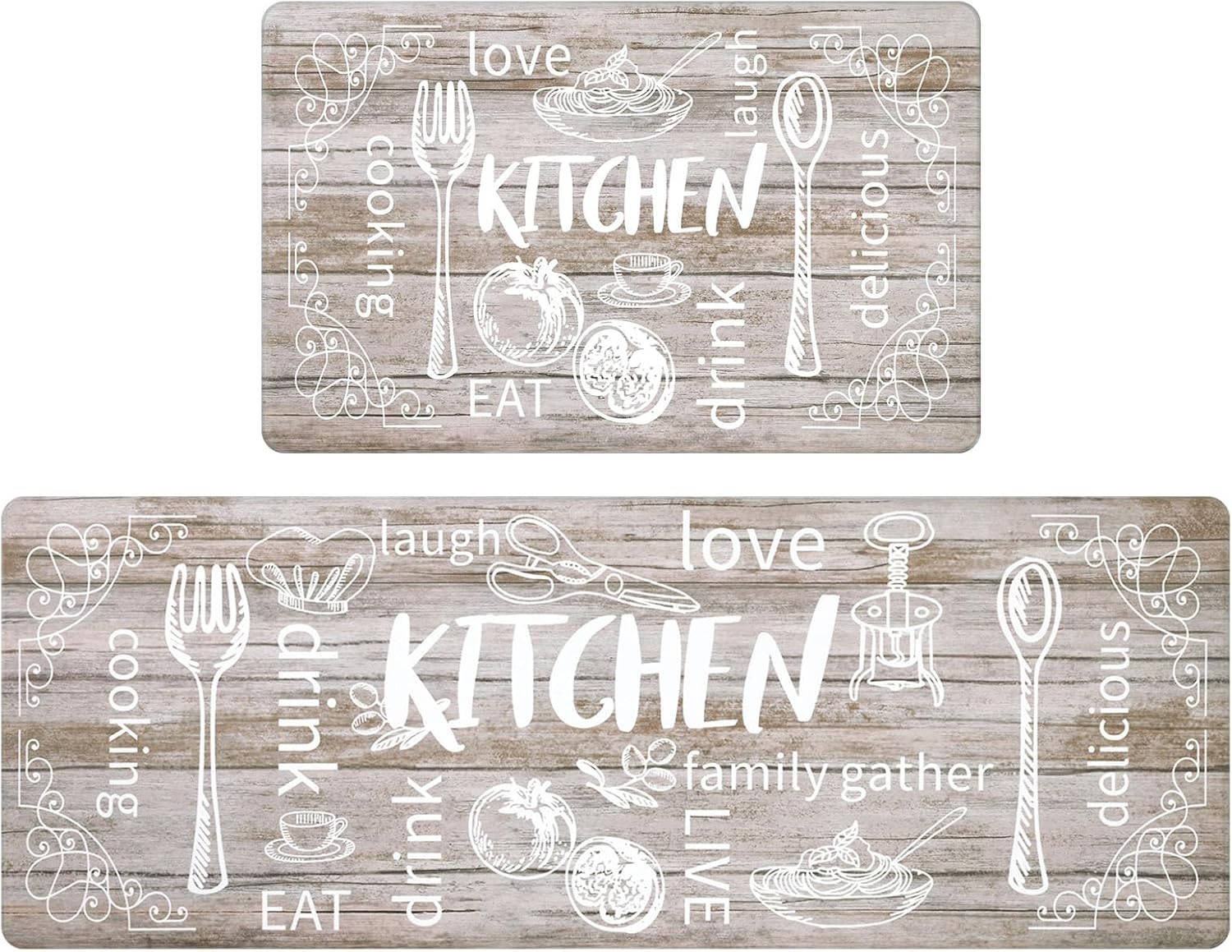 HEBE anti Fatigue Kitchen Rug Set of 2 Non Slip Cushioned Kitchen Mats for Floor Waterproof Comfort Kitchen Rugs and Mats Farmhouse Chef Mats Floor Carpet for Sink,Laundry Room,Brown