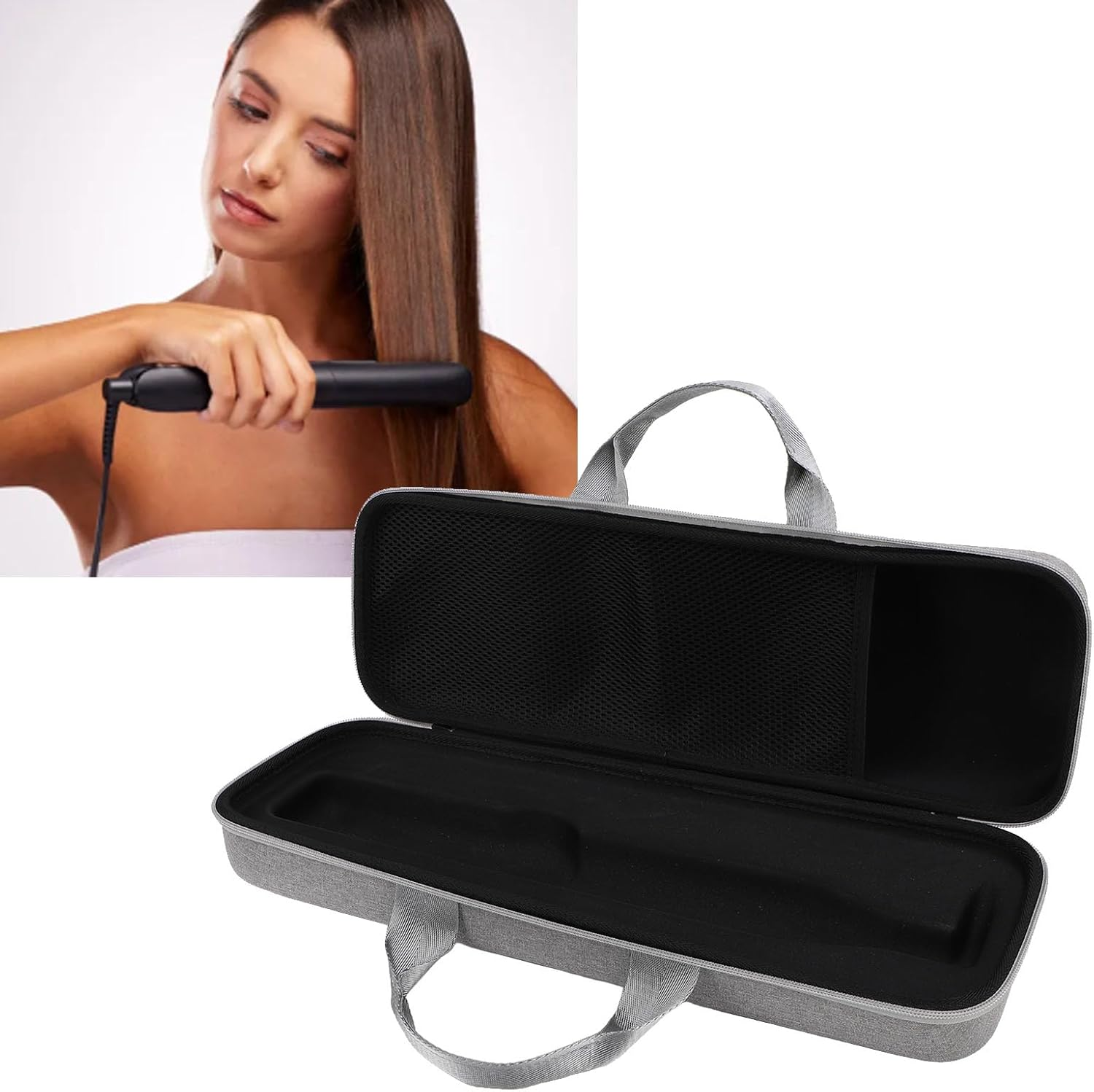 Jiawu Hard Shell Travel Case for Hair Stylers, Waterproof EVA Storage Bag with Shockproof Design, Portable Organizer for Dual Voltage Hair Tools, Fits for Airstrait HT01, Gray image number 2