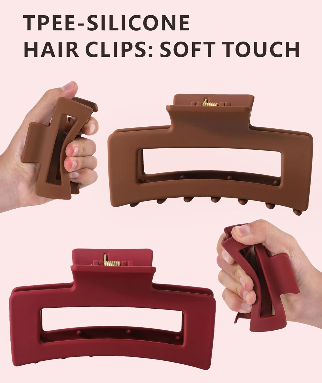 4Pcs Cloud Claw Clips for Women, 4.2 Inch Non-Slip Strong Hold Hair Claws, Unbreakable & Durable Tpee-Silicone Blend, Large Bendable Cozy Hair Clip for Thin/Thick/Curly Hair, All-Day Comfort - Mutil-Color10: Red, Espresso, Lavender, Pink image number 2