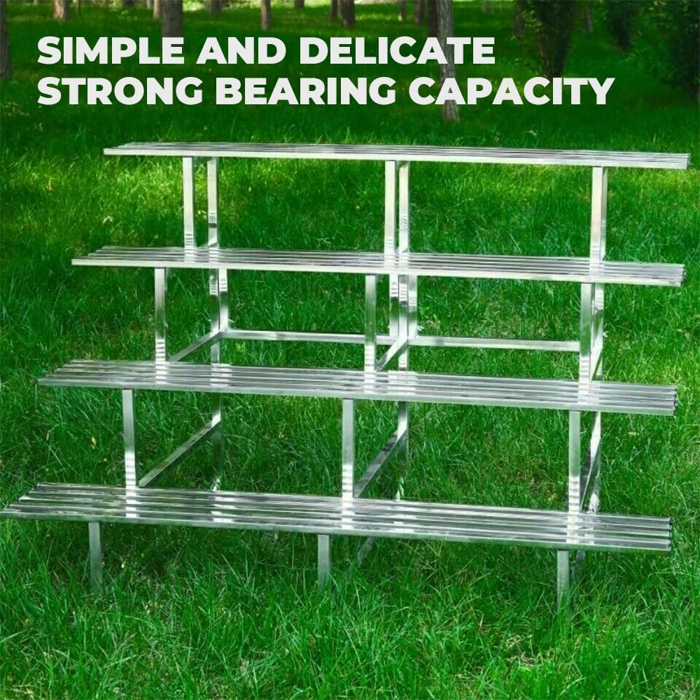4 Tiers Metal Plant Stand, Garden Stainless Steel Pots Plant Stand Rack Indoor Outdoor Flower Pots Display Shelf Pot Holder Organizer Storage for Garden Patio Yard (Steel 4-TIERS) - Steel 4-Tiers image number 6