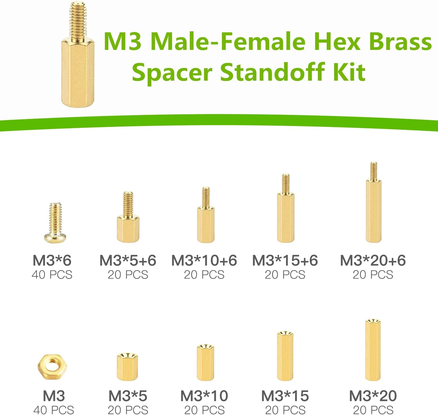 Vlookee M3 Standoff Kit 240PCS M3 Brass Male-Female Hex Brass Spacer Standoff Screw Nut Assortment Kit,Hexagon Threaded Pillar,Pcb Motherboard Circuit Board,Standoffs Mounting,With Storage Box image number 3