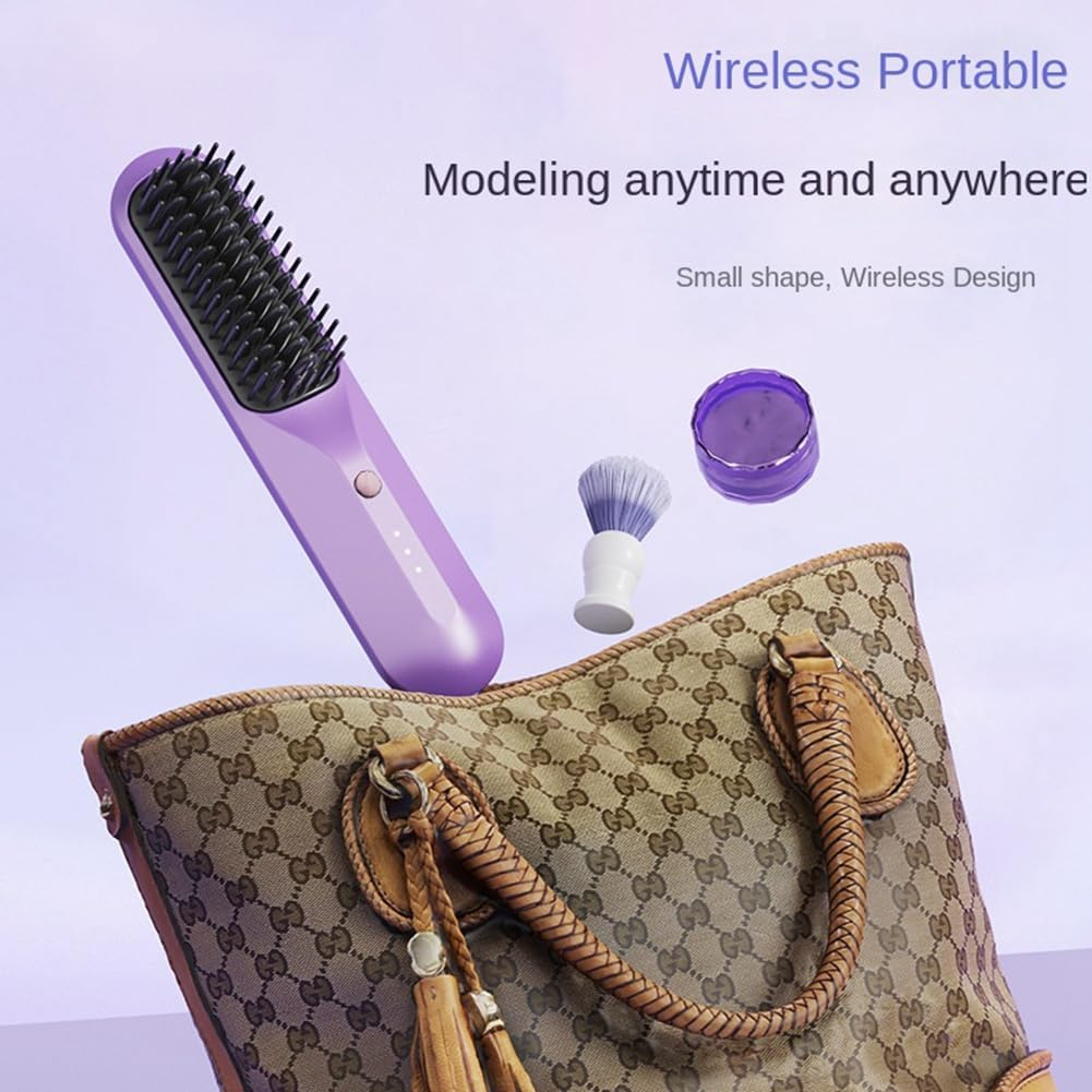Rechargeable Hot Comb Cordless Hair Brush Straightener Heat Pressing Combs Electric Comb anti Burn Fast Heating-C - Pink image number 6
