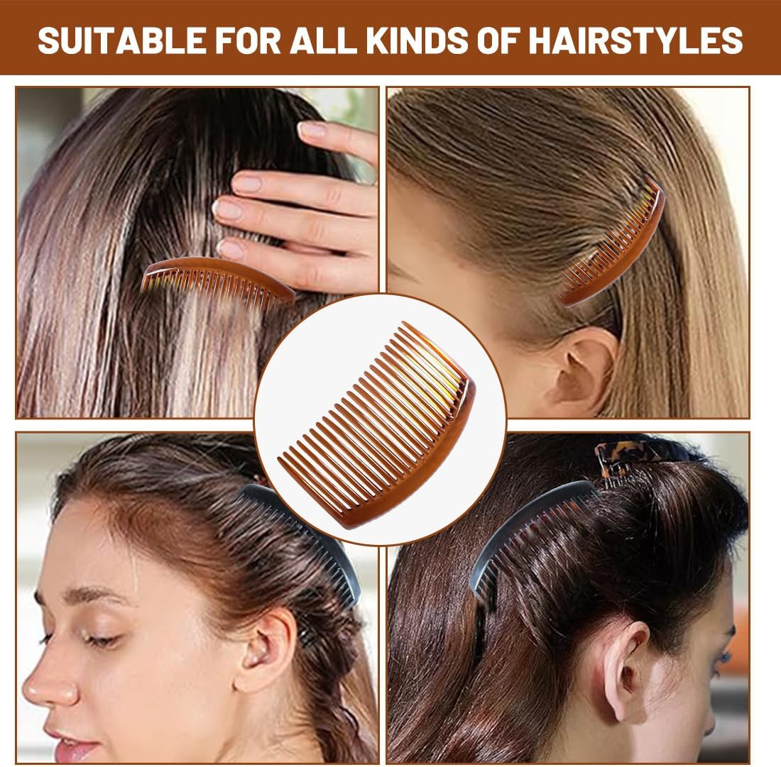 4 X Side Combs Approx. 8 X 5 Cm Havana Brown and Black Split Tooth Comb image number 4