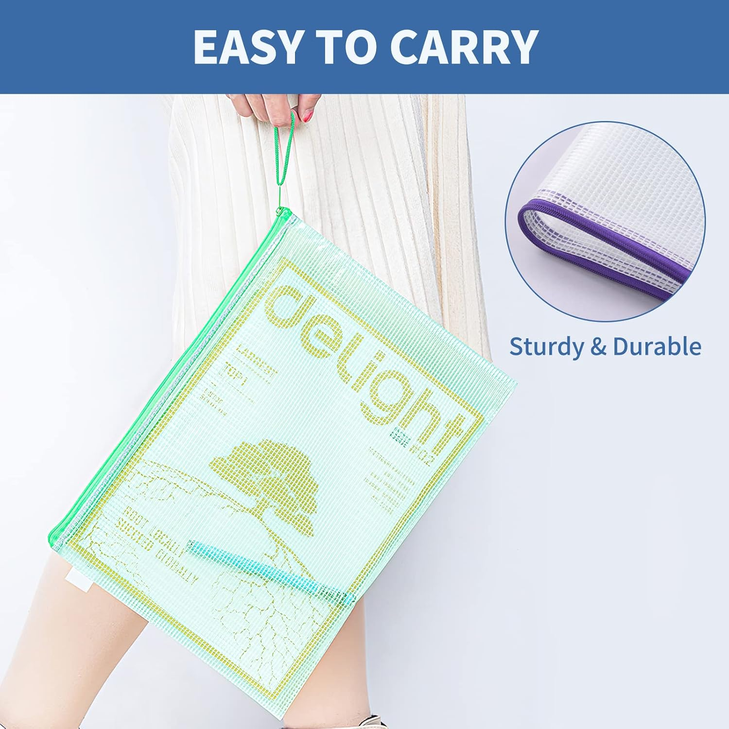 SAYEEC 6 Pack Mesh Zipper Pouch, A4 Letter Size Plastic Zipper Bags for Organizing, Waterproof Zip File Folders Document Storage Bags for Travel School Office Home Supplies Organization (6 Colors)