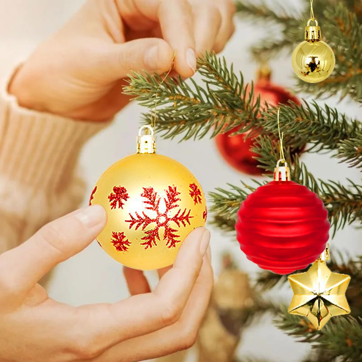 Christmas Decorations,H HOME-MART 44Pcs Christmas Tree Baubles,Christmas Ball Ornaments|Hanging Christmas Baubles Balls Ornaments Set|Christmas Tree Pendants Decorative (44 Pcs Style C) image number 5