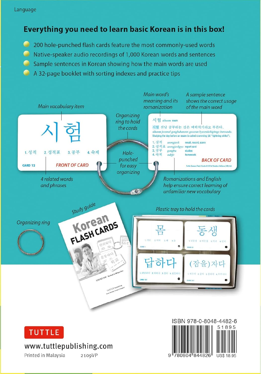 Korean Flash Cards Kit: Learn 1,000 Basic Korean Words and Phrases Quickly and Easily! (Hangul & Romanized Forms) (Audio-Cd Included) image number 2