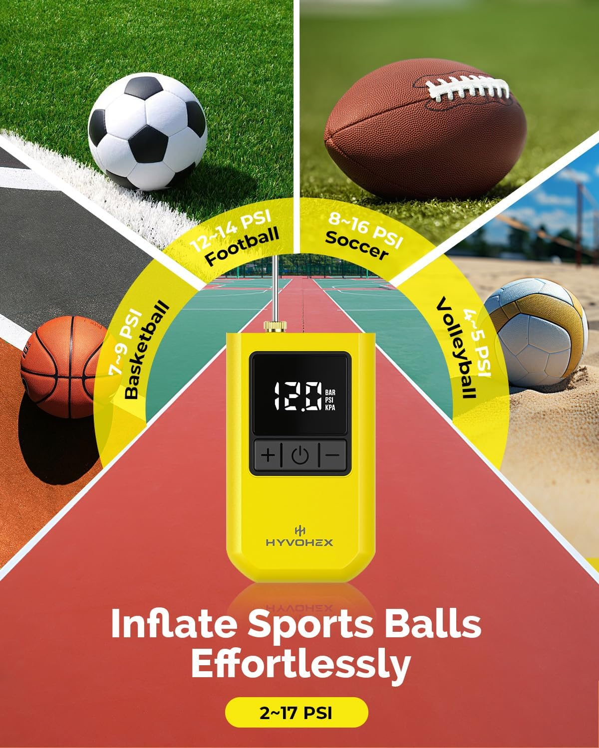 Ball Pump for Sports Balls, Portable Electric Basketball Pump Ultra Fast Inflation, with Digital LED Display Air Pump for Balls, Preset Pressure with Ball Needle for Soccer, Volleyball image number 6