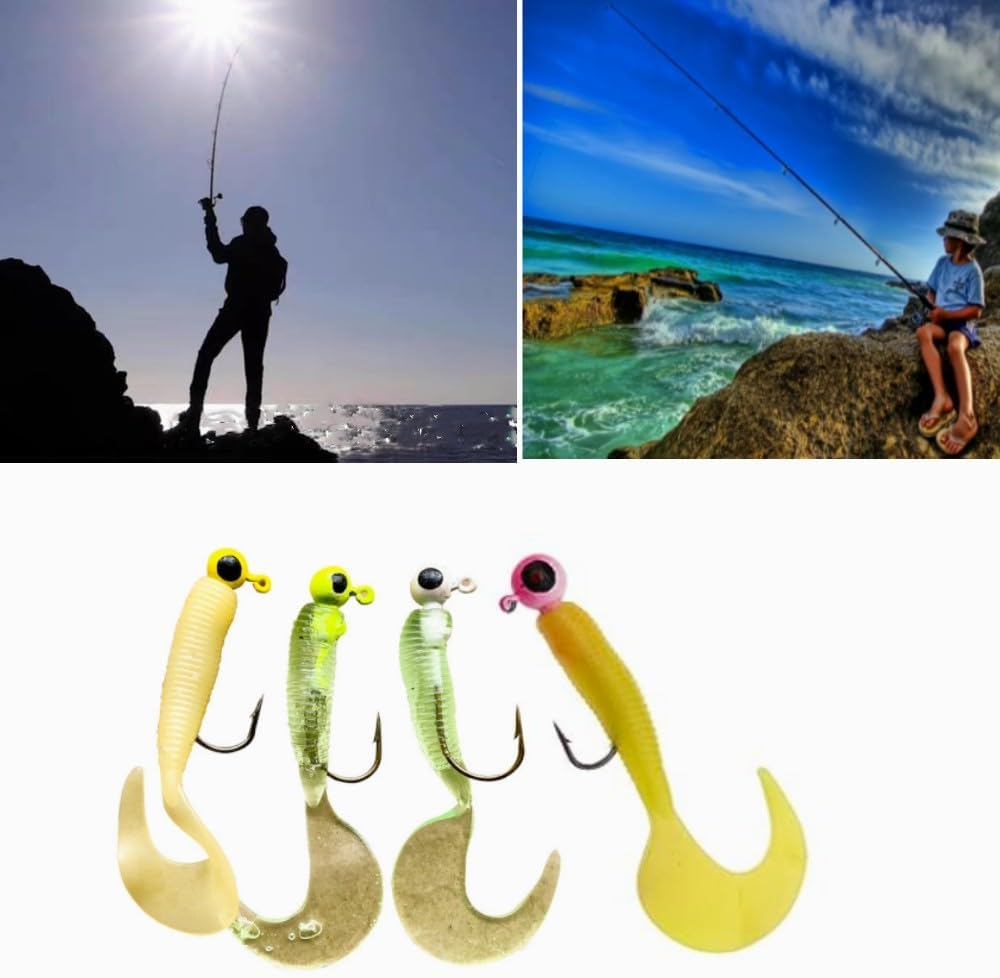 17Pcs Soft Fishing Lures Grub Worm Soft Fishing Baits with Jig Head Hooks Artificial Lures Fishing Supplies for Catfish Perch Pike image number 1