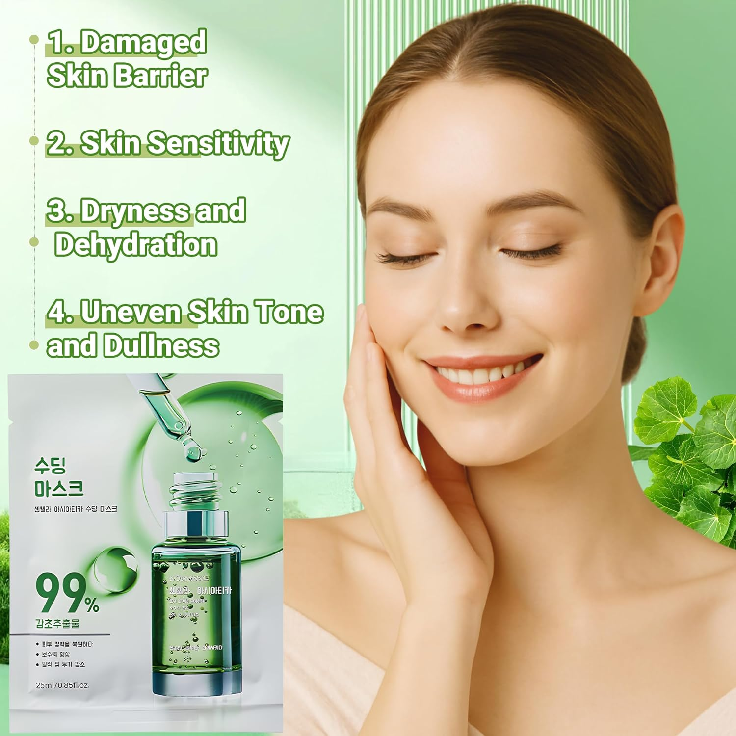 Belluxe 5-Pack Centella Asiatica Sheet Face Masks for Sensitive Skin, Calming and Hydrating Korean Sheet Mask, Facial Skincare for Redness and Repair image number 1