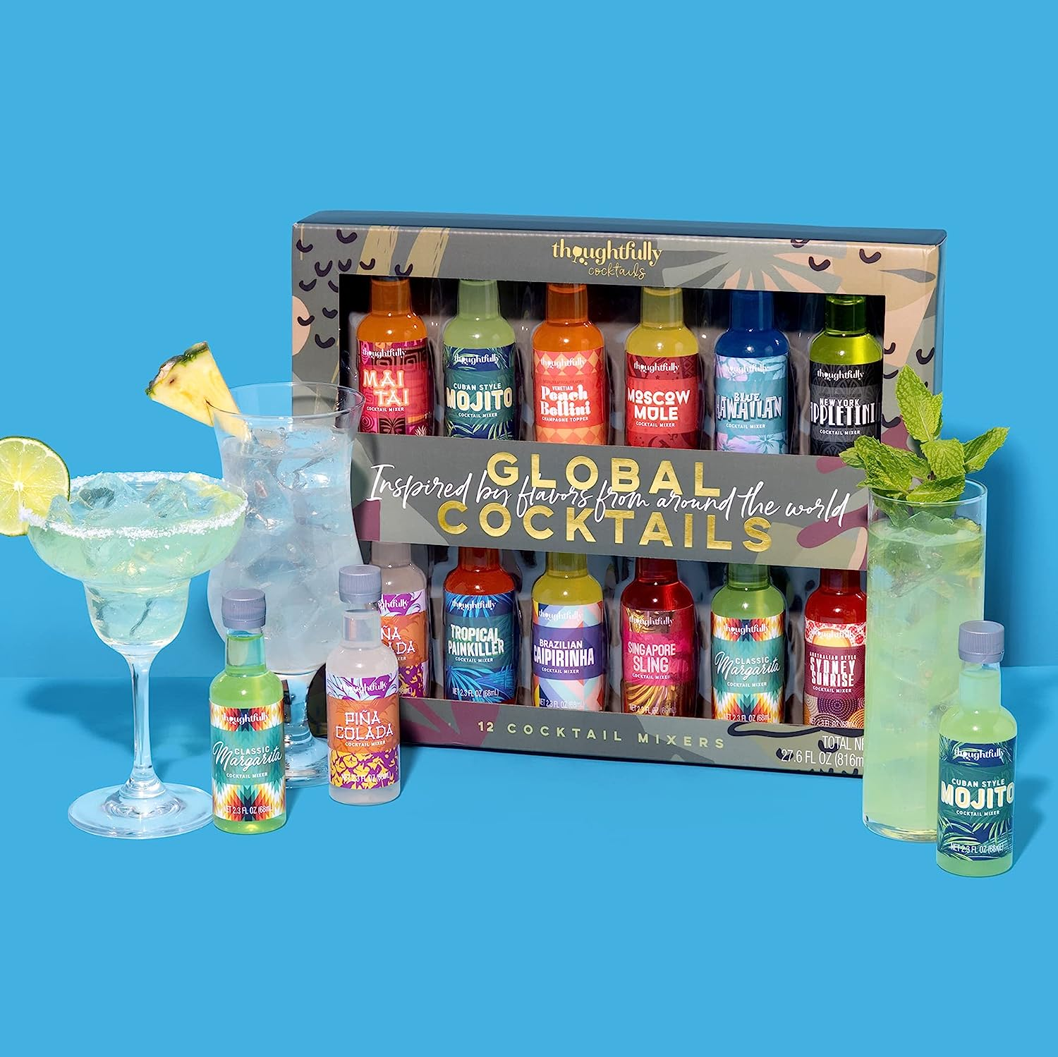 Thoughtfully Cocktails, Global Cocktail Mixers, Flavours Include Classic Margarita, Cuban Style Mojito, New York Appletini, Pina Colada, Blue Hawaiian, and More Set of 12 (Contains NO Alcohol) image number 5