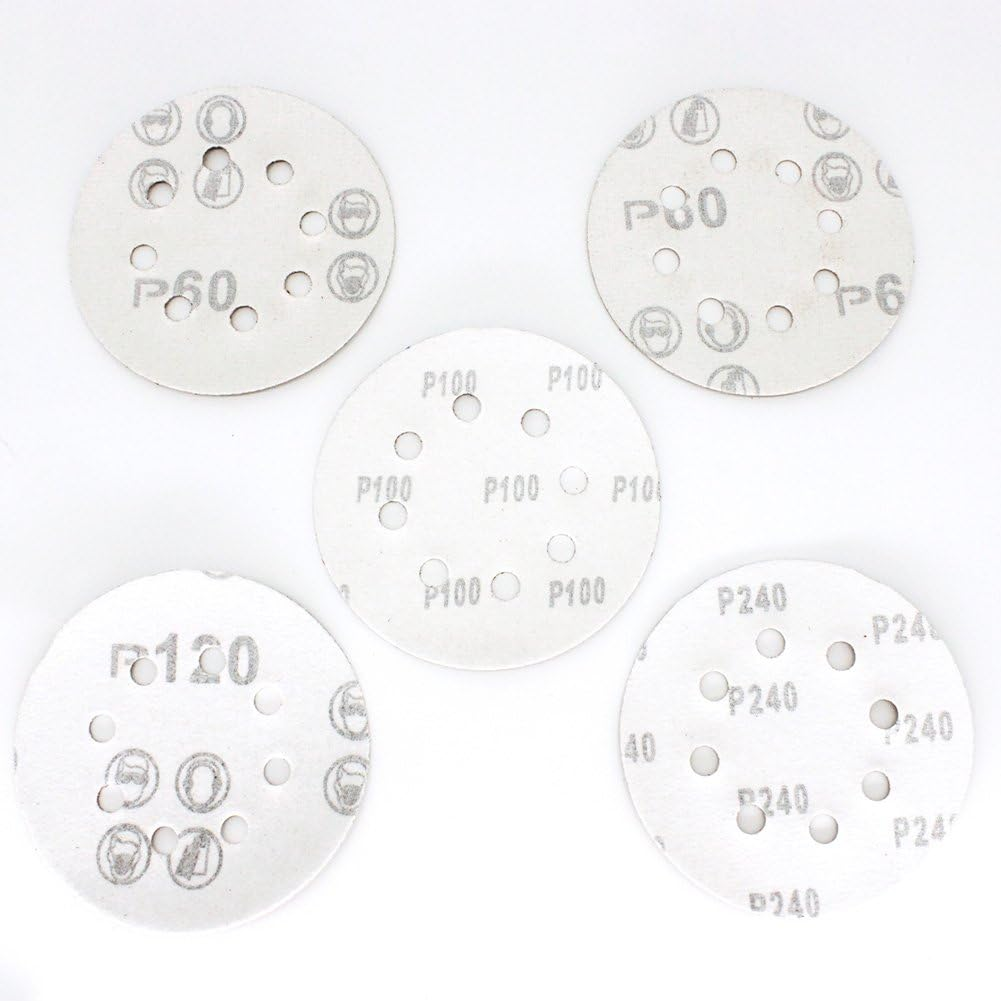 Valuehall 100 PCS Sanding Discs Pads 5 Types 125Mm Sander Pad, Hook and Loop 60# 80# 120# 180# 240# Sandpaper Assorted V7036-3 image number 6