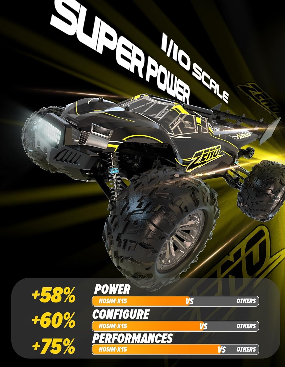 Hosim 1: 10 Brushless Rc Cars for Adults, Max 39+MPH Fast Remote Control Car for Boy, 4X4 High Speed Rc Truck All Terrains off Road Rc Buggy Waterproof Hobby Grade Large Racing Toy Gift Monster Truck image number 6