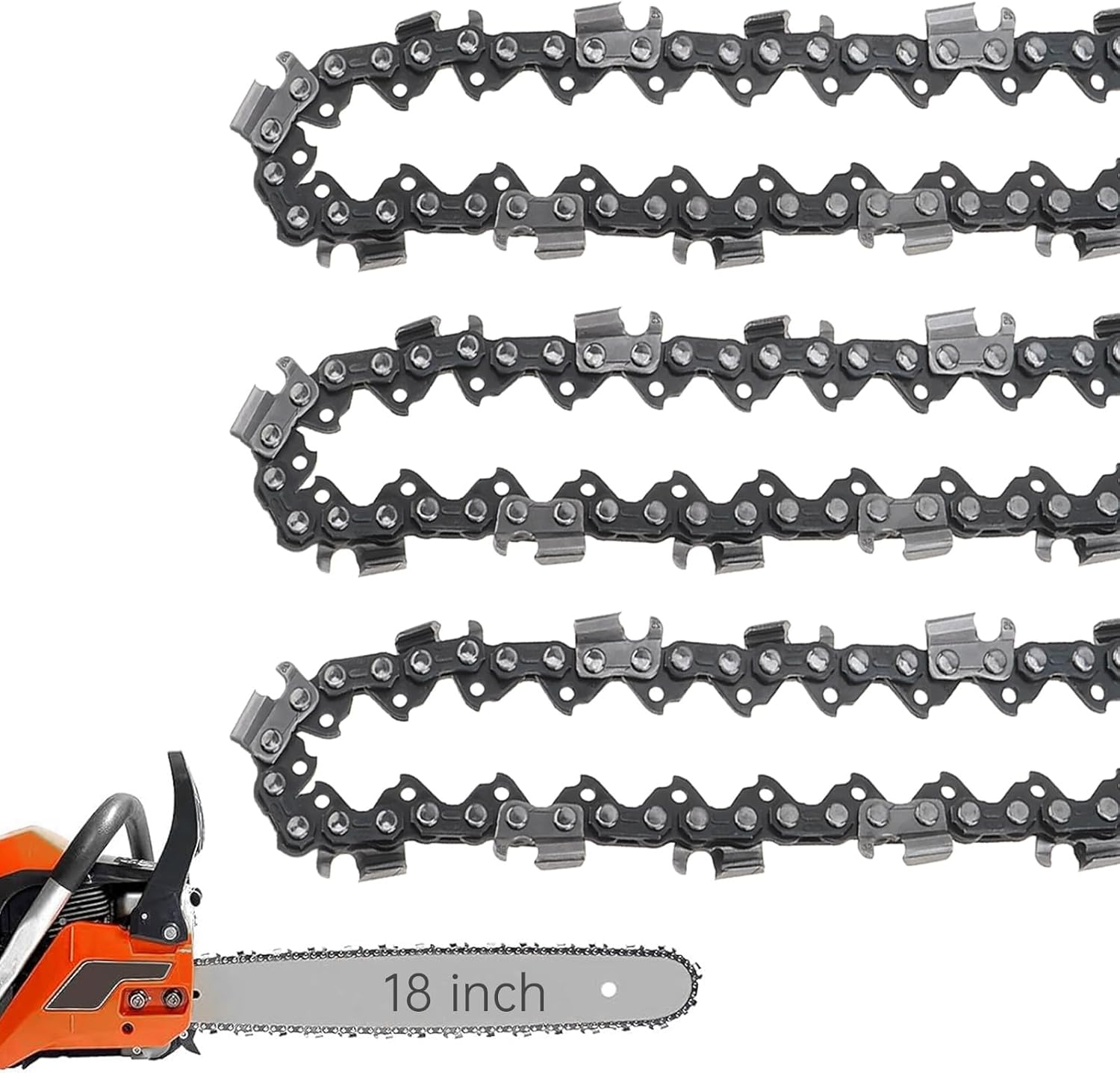 Windance 3 Pack, 18Inch Gauge 72 Drive Link Chainsaw Chain Fit for Husqvarna/Dolmar/Jonsered, Heavy Duty Carbon Steel Saw Chain image number 1