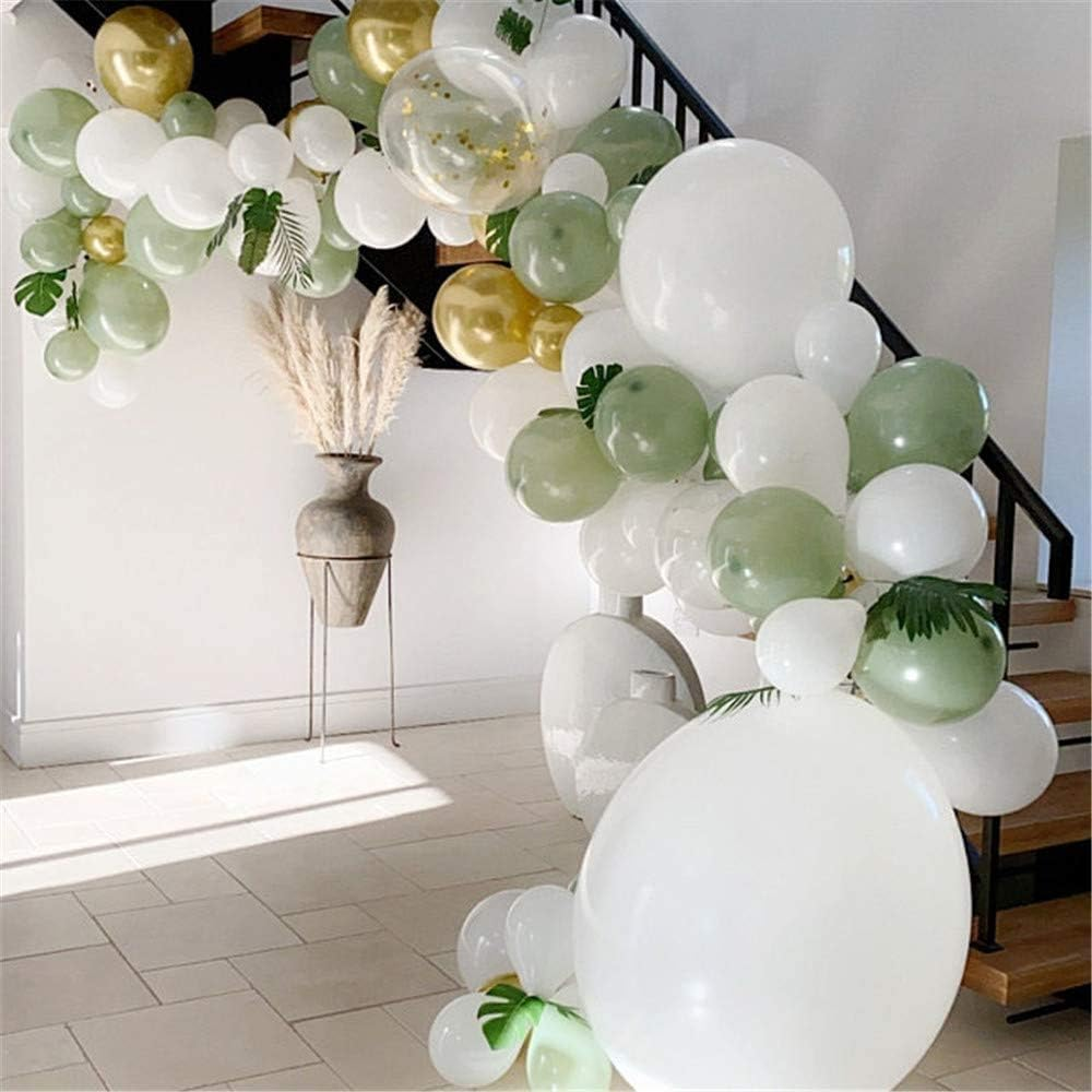 LDFWAYAU Olive Green Balloon Garland Arch Kit DIY Party Decorations White Gold Confetti Sage Green and Gold Meatllic Chorme Latex Balloons Set for Baby Shower Wedding Party (Green1) - Green1 image number 5