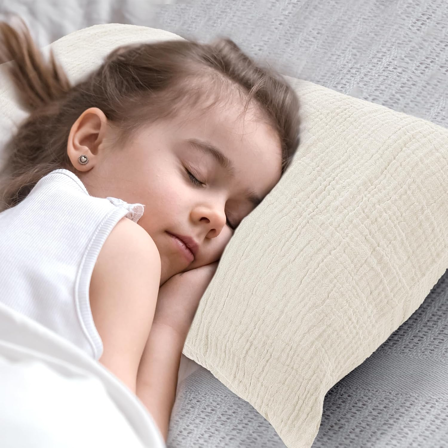 Muslin Toddler Pillowcase for 13 X 18 Pillow, 2 Pack Small Travel Pillow Cases Covers with Envelope Closure, Soft & Breathable Kids Pillowcase for Girls Boys, Apricot & Green