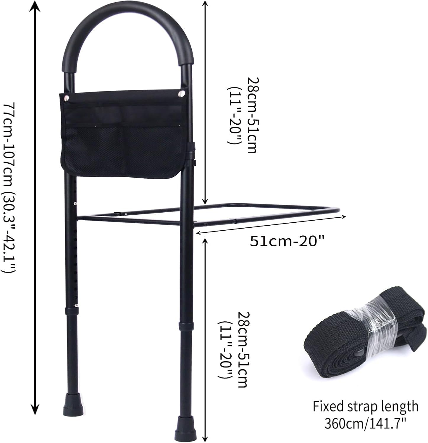 Joliling Safety Bed Rail, Mobility Aid with Legs & Storage Pocket Adjustable in Height Bed Assist Bar Fall Prevention Stability Bed Guard Fits Adults, Senior, Handicap, Disabled image number 5