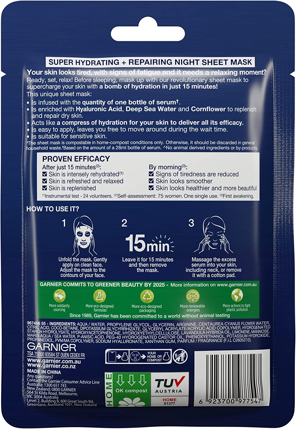 Garnier Hydra Bomb Hyaluronic Acid Deep Sea Water Night Sheet Mask (3 Pack) image number 2