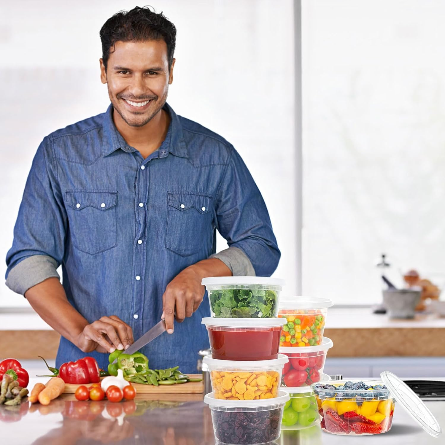 60-Pack 12 Oz Plastic Food Storage Containers with Airtight Lids, Microwave, Freezer & Dishwasher Safe,Stackable,Bpa-Free,12 Oz Deli Meat Containers with Lids for Soups, Sauces, Salads, and Meal Prep image number 1