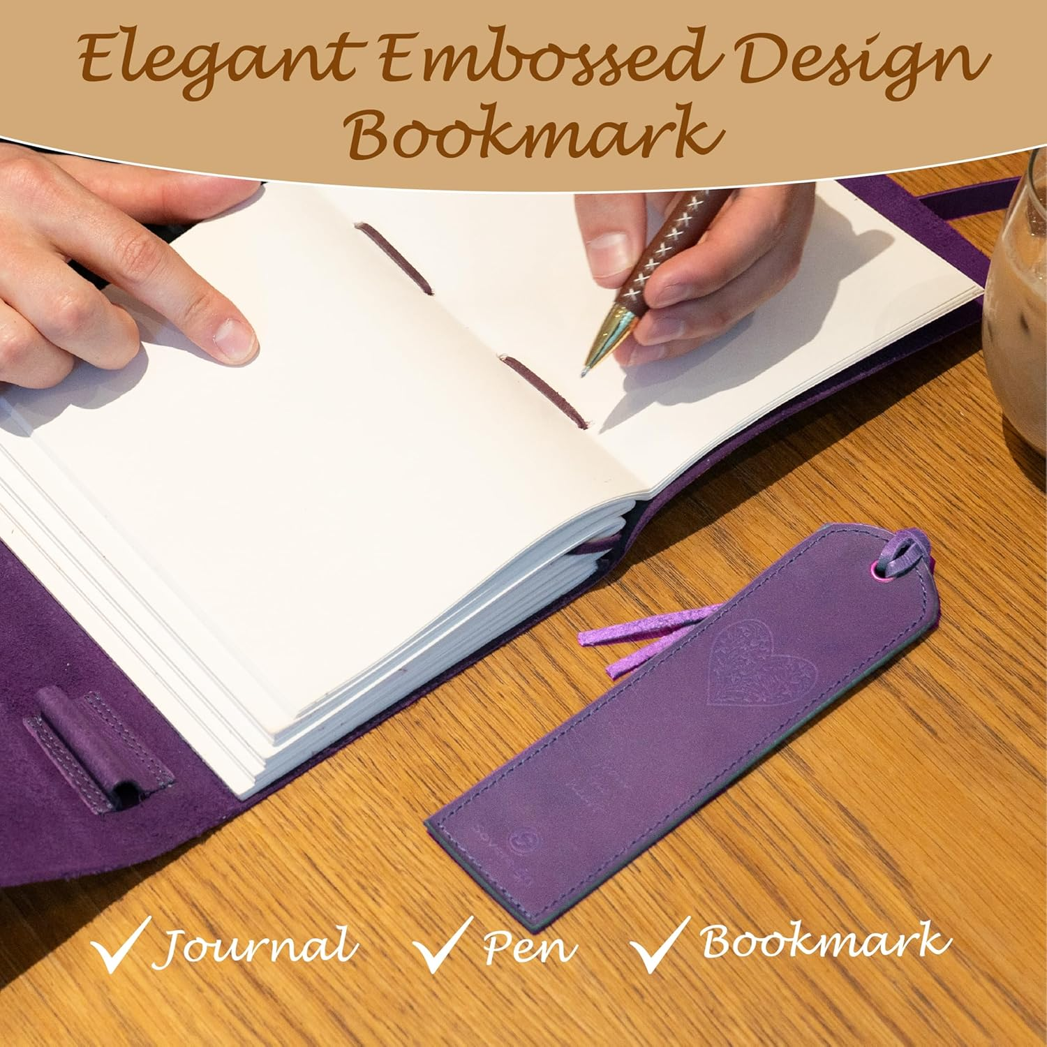 Sovereign-Gear Purple Heart Leather Journal Gift Set &ndash; Embossed Buffalo Leather Notebook + Bookmark & Pen - Romantic Writing Journal for Women - Premium Gift Box for Valentine&rsquo;S, Anniversary, Birthday image number 5