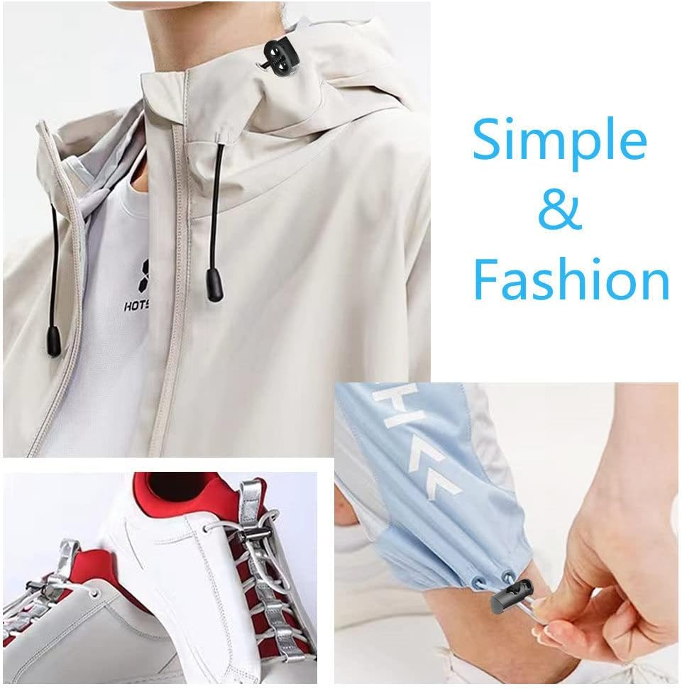 30 Pcs Plastic Cord Locks YIFARUBE 3 Styles End Spring Stop Toggle Stoppers for Paracord Shock Cord Drawstrings Lanyard DIY Crafting (Black) image number 6