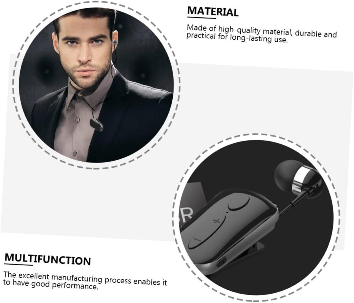 Operitacx Retractable Earbud Sports Headphone Clip-On Design Lightweight Wireless Earphone with Mic for Running Outdoor Activities