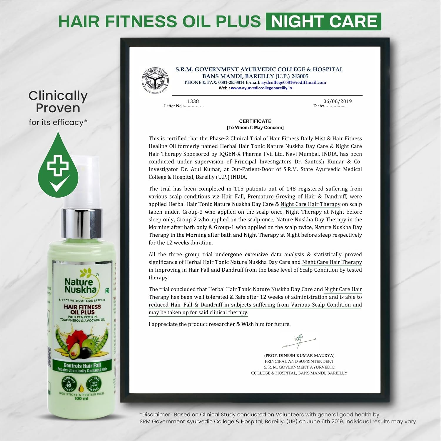 Nature Nuskha Hair Oil plus with Pea Protein, Tocopherol and Avacado Oil, Controls Hair Fall, Repairs Chemically Damaged Hair, Non-Sticky, for Women & Men, All Hair Types, 100Ml image number 4