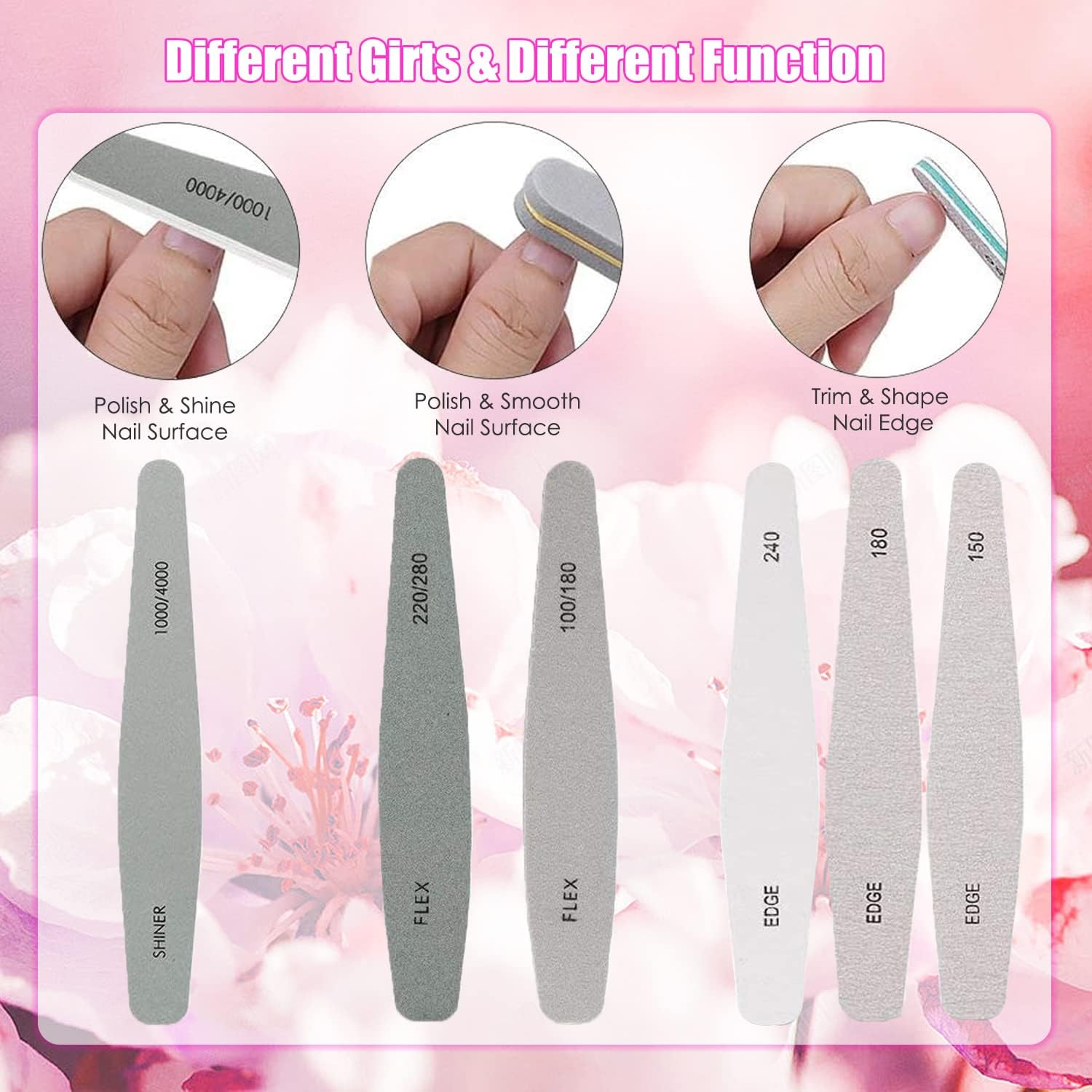 Nail File 6 Pcs Professional Double Sided Grit Nail Files Emery Board for Nature Acrylic Nails, Manicure Pedicure Tool and Nail Buffering Files image number 6