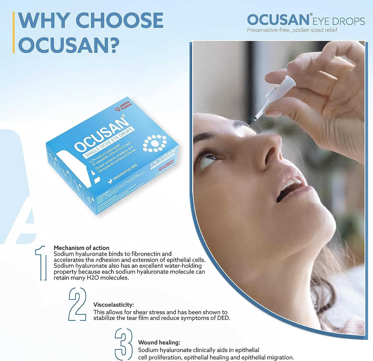 Ocusan Single Dose Eye Drops for Dry Eyes | Lubricant Eye Drops Suitable for Use with Contact Lenses | Preservative Free | Contains Hyaluronic Acid | Artificial Tears for Red, Itchy & Sore Eyes image number 5