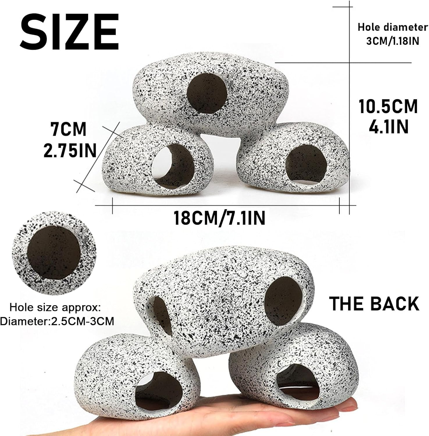 Aquarium Hideaway Rock Cave, Decor Fighting Fish House, Reptile Hide Cave Tank Decoration Accessories for Shrimp to Breed/Hide/Play (Three Layers) image number 1