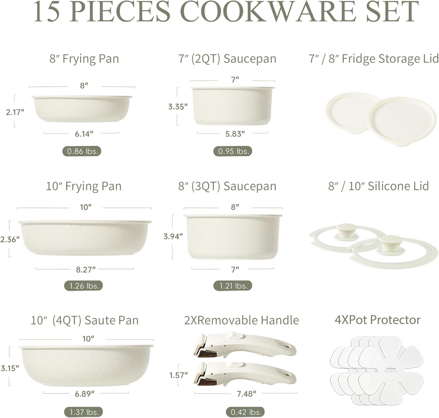 Pots and Pans Set Non Stick, 15Pcs Kitchen Cookware Sets, Dishwasher/Oven/Fridge Safe, Space Saving Pots Set, Nonstick Set with Versatile Detachable Handle, Induction RV Set, Cream (Cream Color) - Black image number 5