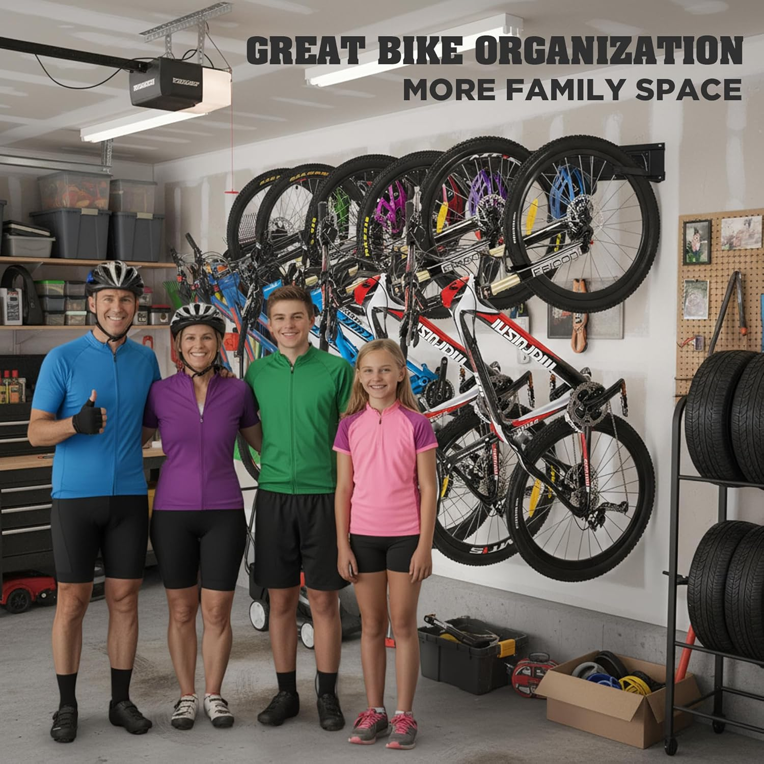 HORUSDY Bike Storage Rack, 6 Bike Racks and 6 Helmets Hooks, Wall Mounted Bike Storage Rack, Max Capacity 600Lbs image number 6