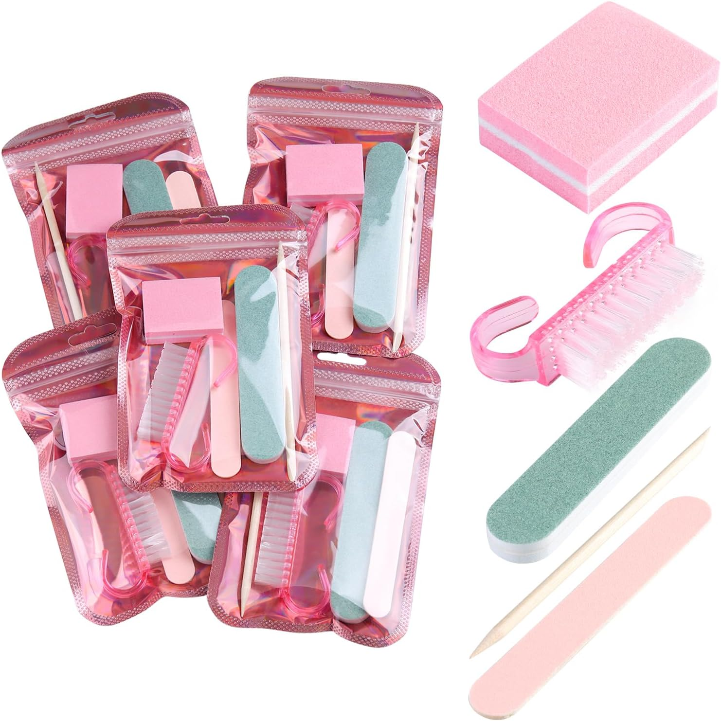 Fcozpjk Disposable Manicure Kit Basics 5PCS Nail Kit, Mini Nail Files Buffers Bulk Handle Grip Brush Orange Wood Stick Individually-Packed Pedicure Set for Fingernails Toenails Salon Supplies 5 Packs image number 3