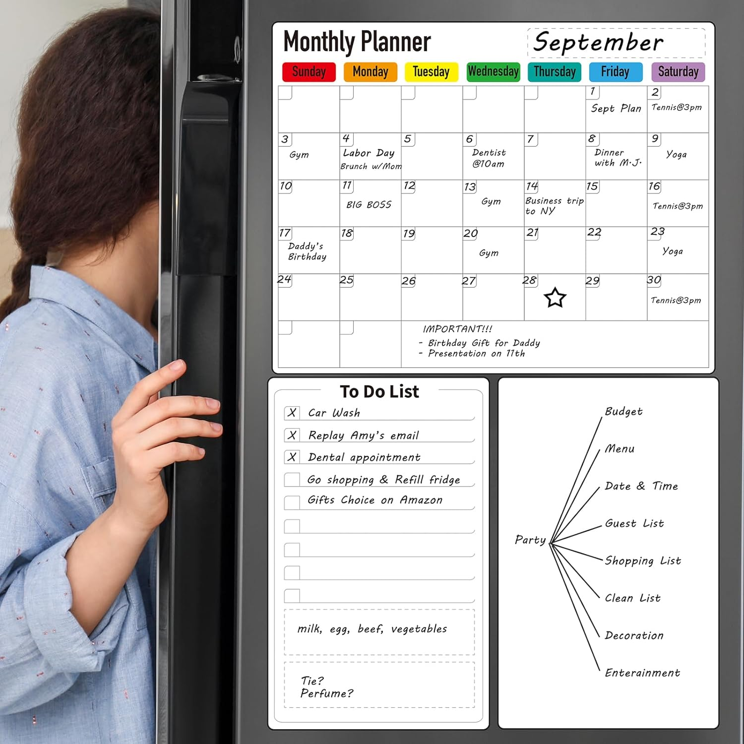 Zazzykid Magnetic Dry Erase Calendar for Fridge: Pack of 3-14.6&rdquo; X 11.6&rdquo; Magnetic Monthly Planner + 7.3&rdquo; X 11.6&rdquo; to Do List Pad & Fridge Whiteboard image number 2