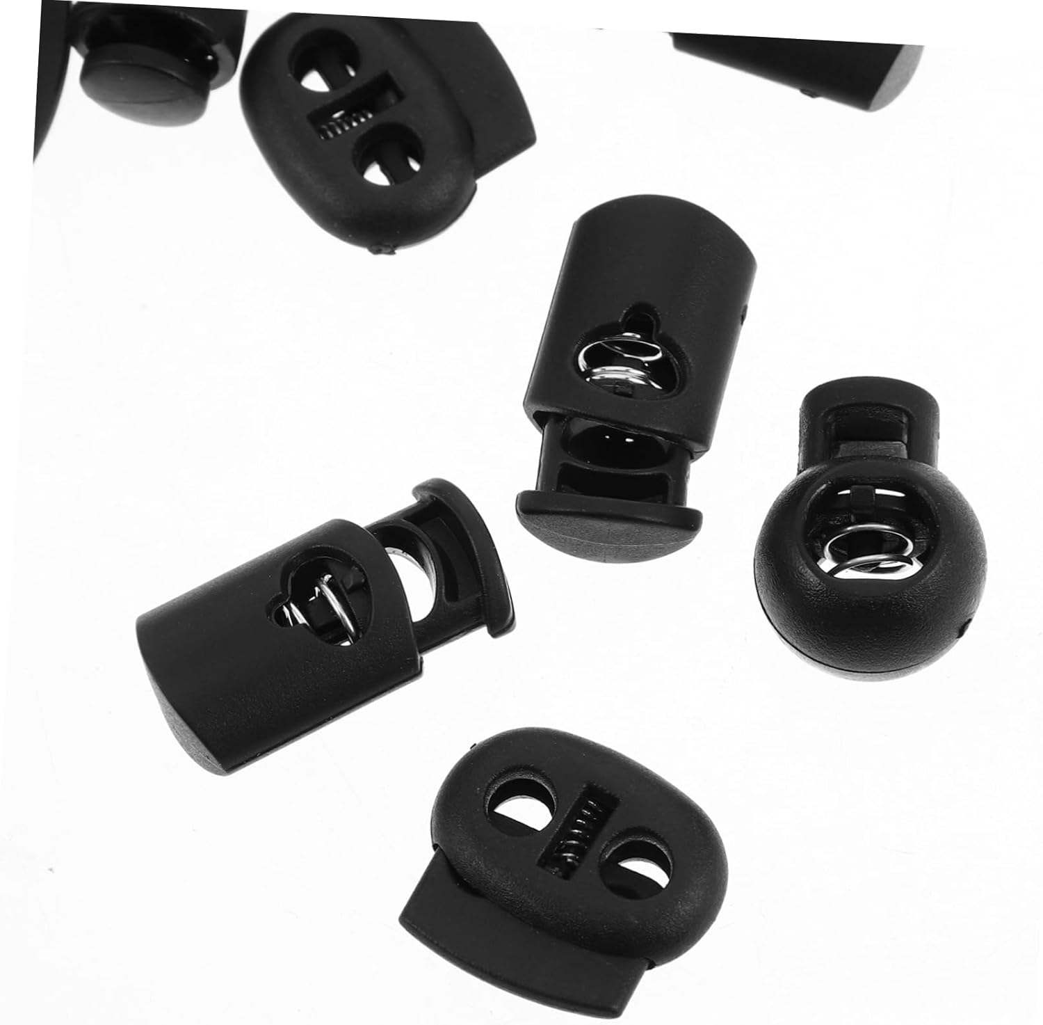 GARIOUANS 52 Pcs Black Plastic Shoelace Locks and Spring Loaded Toggle Buttons, Single and Double Hole Drawstring Cord Locks for Outdoor Gear and Luggage, Elastic Rope Stoppers for Camping and Travel image number 1