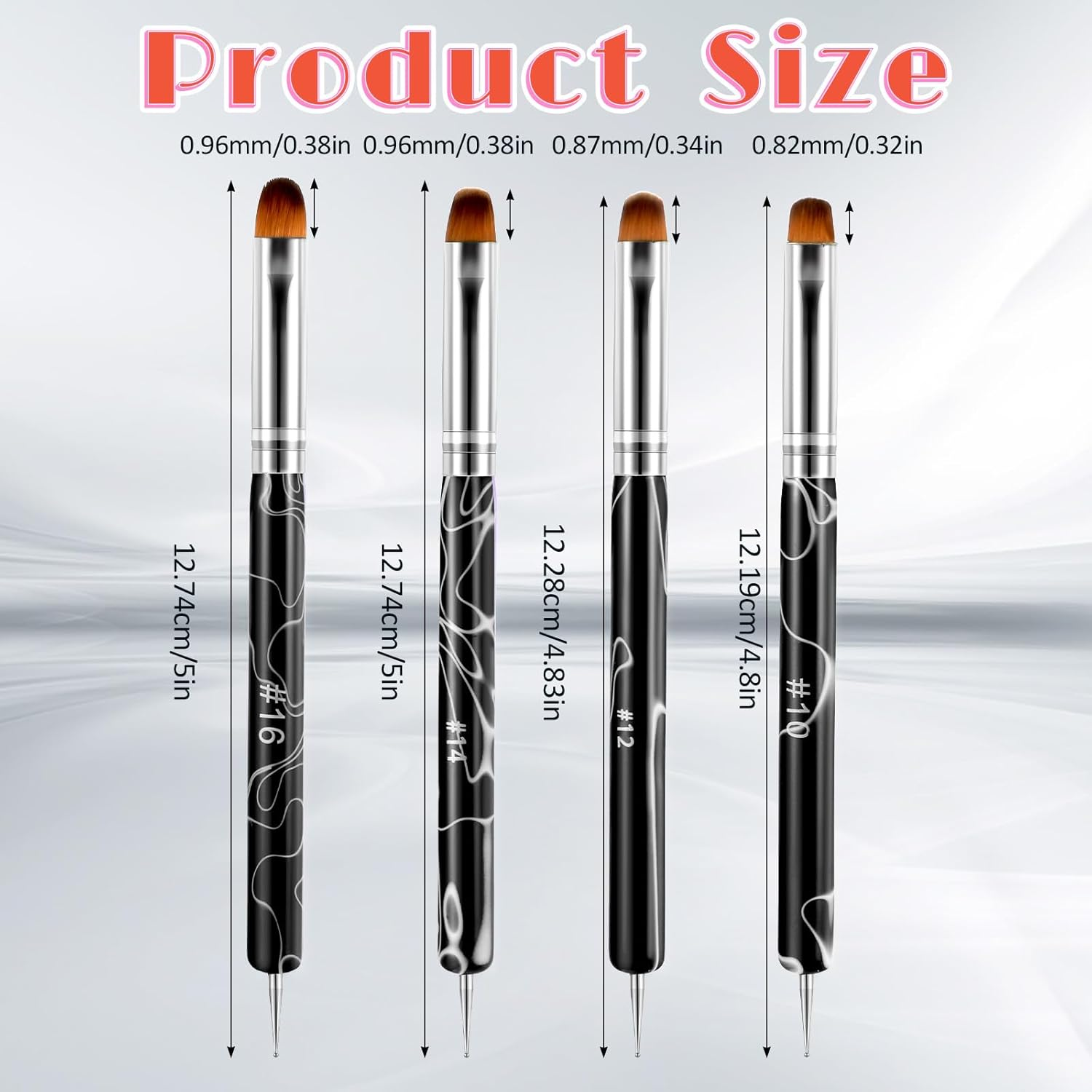 4Pcs 2 Way Nail Art Brush with Dotting French Nail Brush Set French Gel Acrylic Nail Art Brush Professional Manicure Tool for Nail Arts Detailed Design Manicure Cuticle Clean up (10#, 12#, 14#, 16#) image number 3