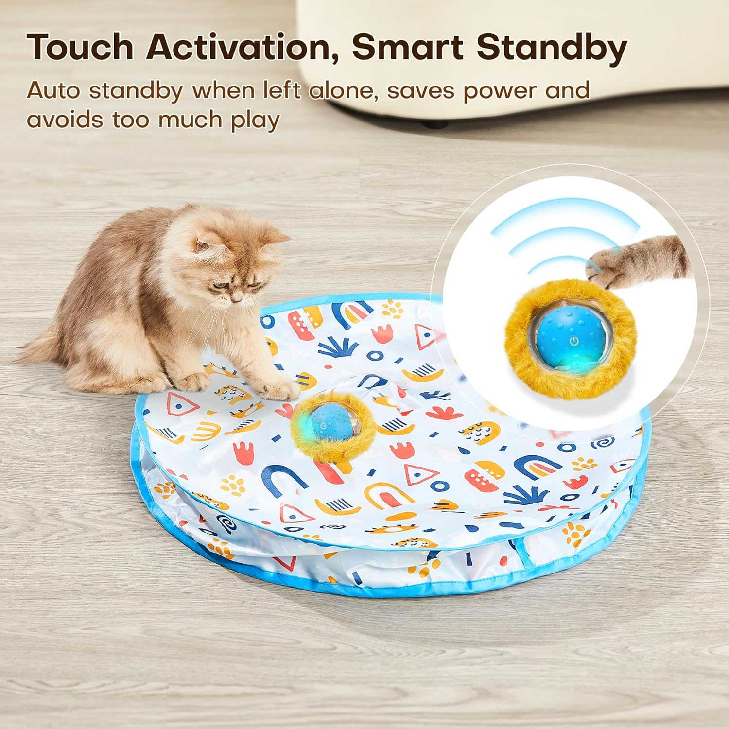 Potaroma Interactive Cat Toys, Fast Rolling Ball in Play Mat, Automatic Motion Activated Moving Ball Hide and Seek Game for Indoor Exercise Kicker, 28 Inch Play Mat image number 5