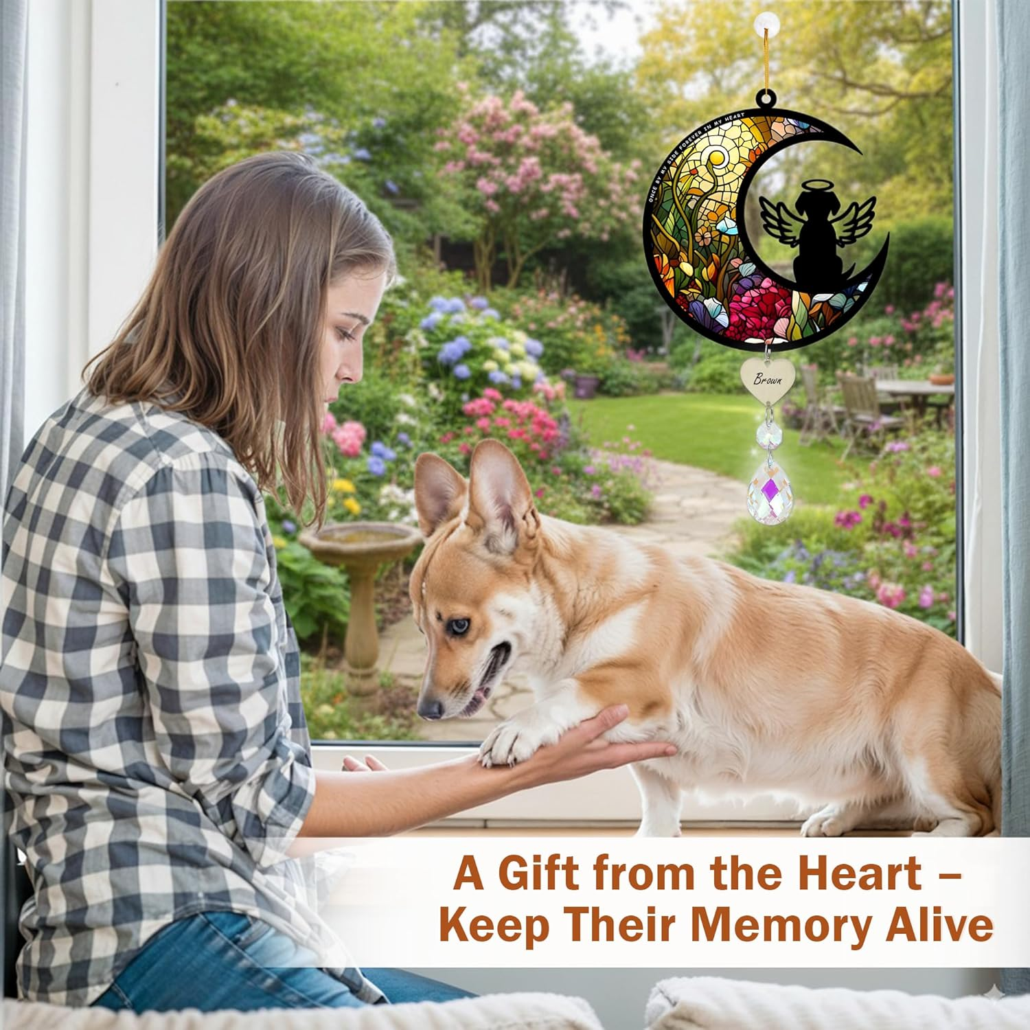 Dog Memorial Suncatcher, Personalized with Name Date Suncatcher, Pet Loss, Stained Glass Light Catcher, Gifts for Dog Lovers, Memorial Ornament Loss of Pet Sympathy Gift image number 3