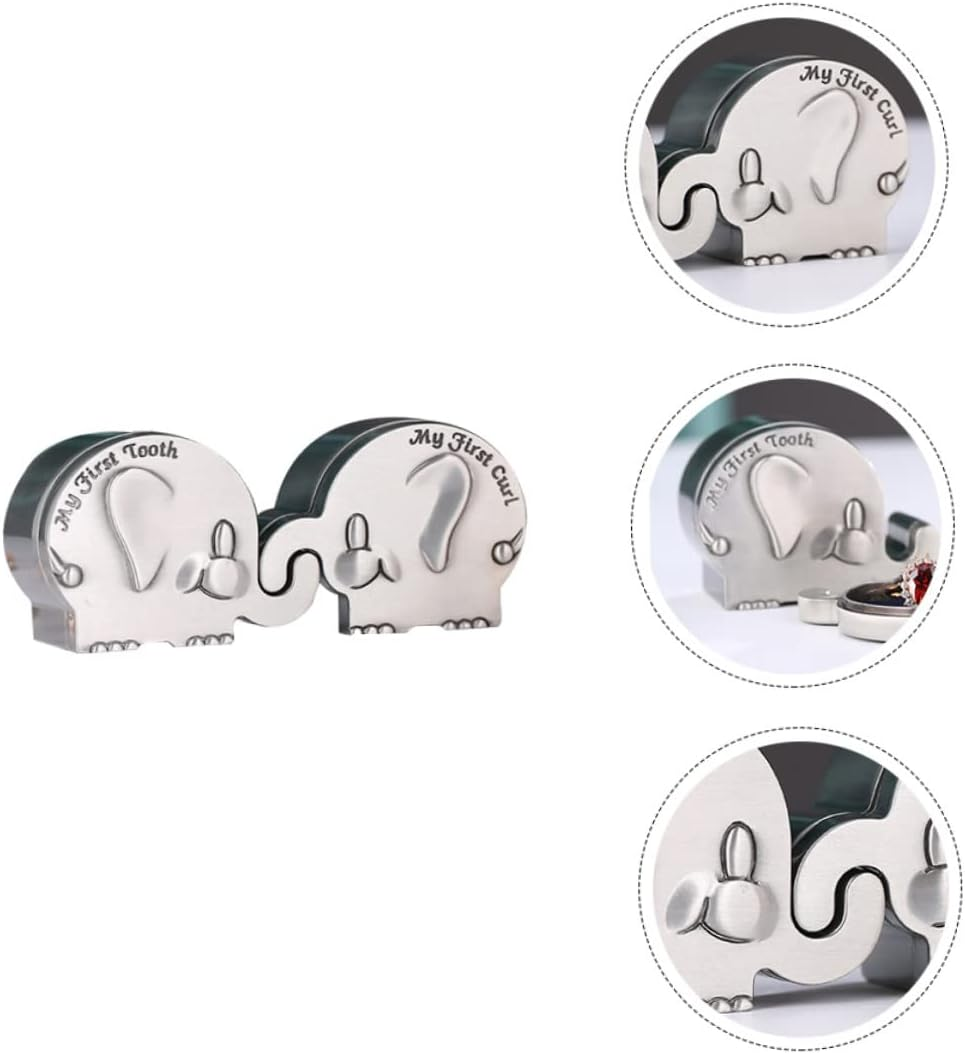HANABASS My First Curl and Tooth Keepsake Box Set Elephant Shape Silver Metal Newborn Baby Hair and Tooth Storage Collector for Infant Memories image number 1