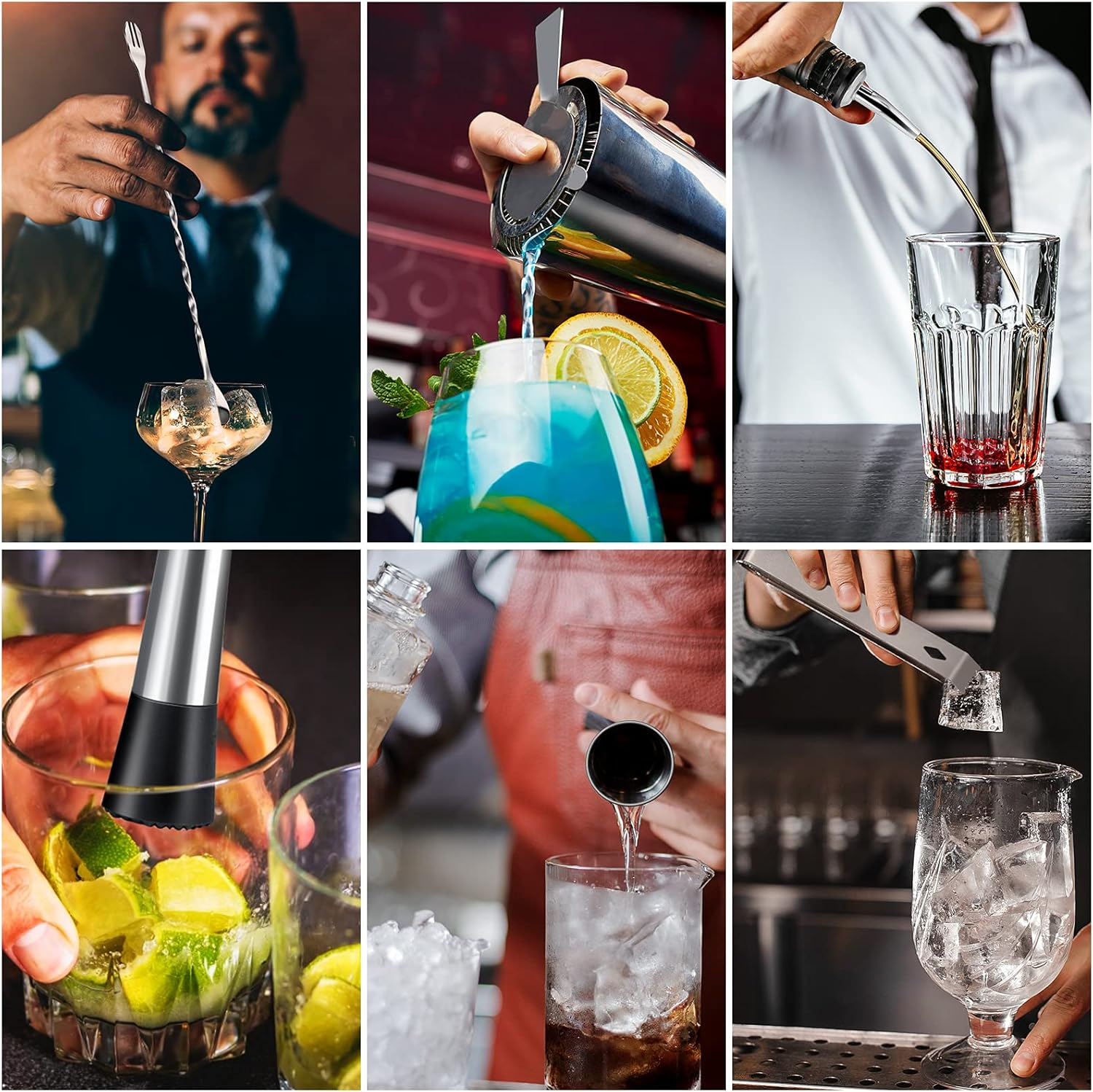 Cocktail Shaker Set|8Pcs Cocktail Making Set Stainless Steel 750Ml Shakers|Bartender Kit Bar Tool Set with Strainer, Pourers, Muddler, Double Jigger, Mixing Spoon at Home & Bar Gift Set image number 4